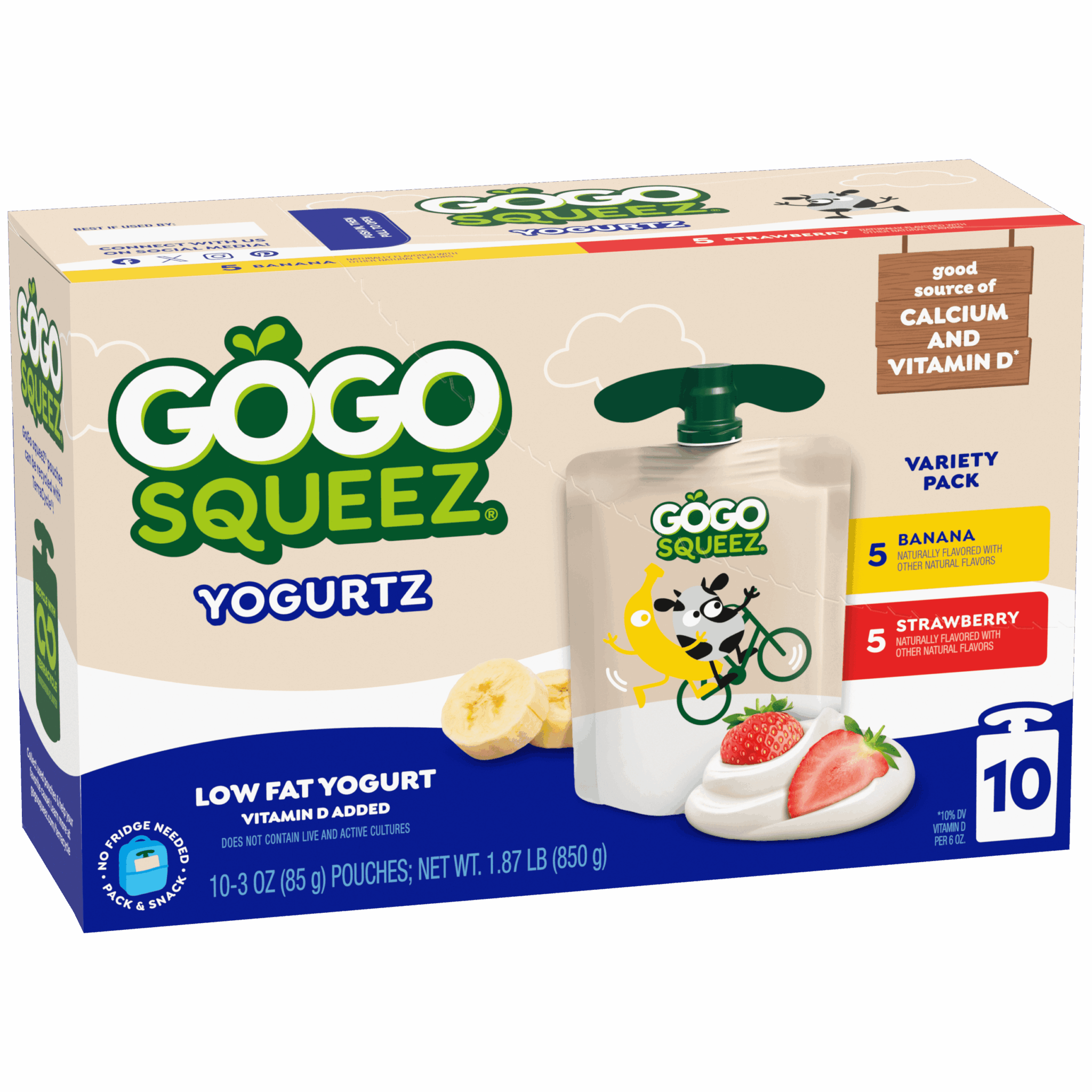 YogurtZ Squeeze Pouches Strawberry Banana Flavor | GoGo SqueeZ®