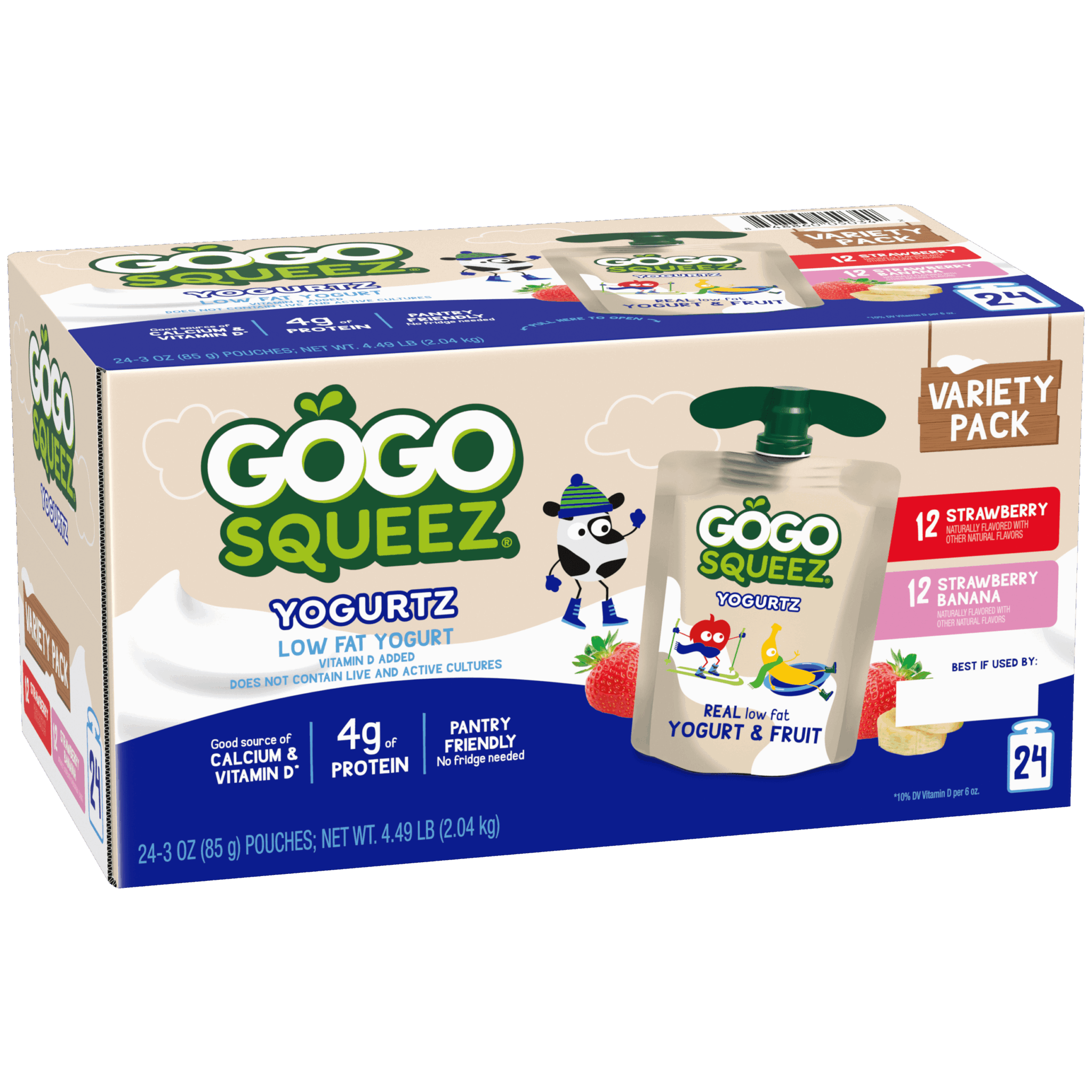 YogurtZ Pouches Strawberry, Strawberry Banana Variety Pack | GoGo