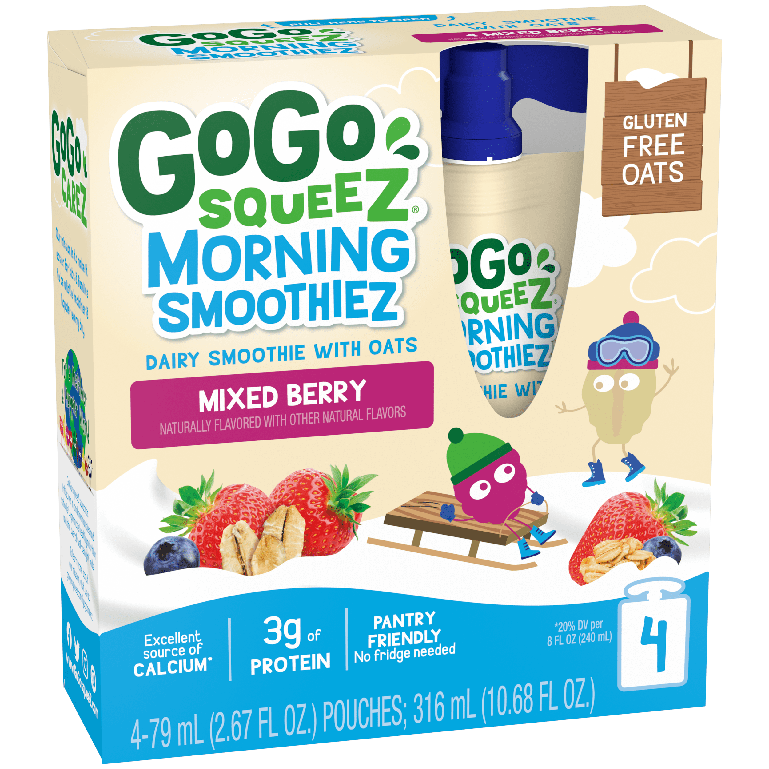 Gogo Squeez Pouches Morning SmoothieZ Mixed Berry 4 pack Product Box