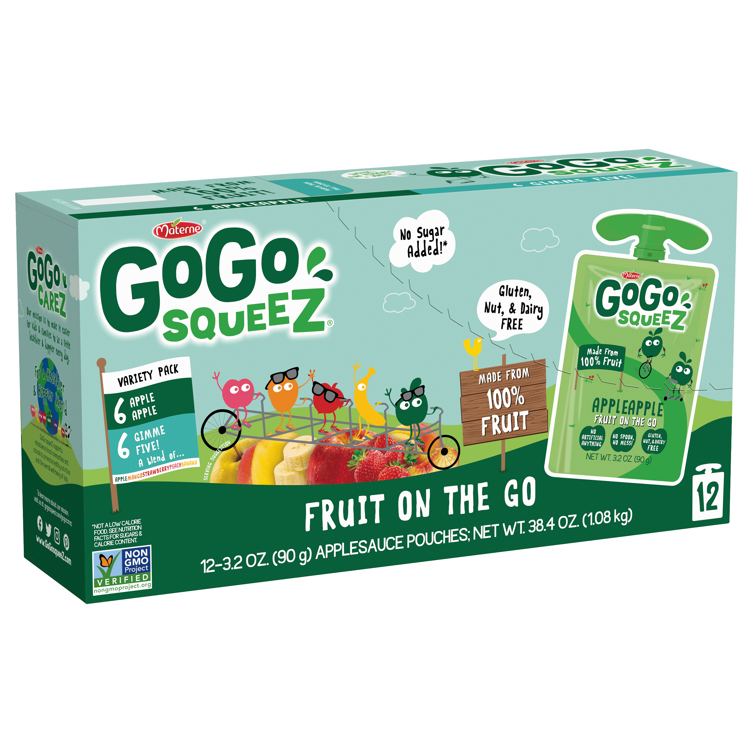 Gogo Squeez Pouches Fruit Blend Snack Apple Apple & Gimme Five 12 pack Variety Pack Box