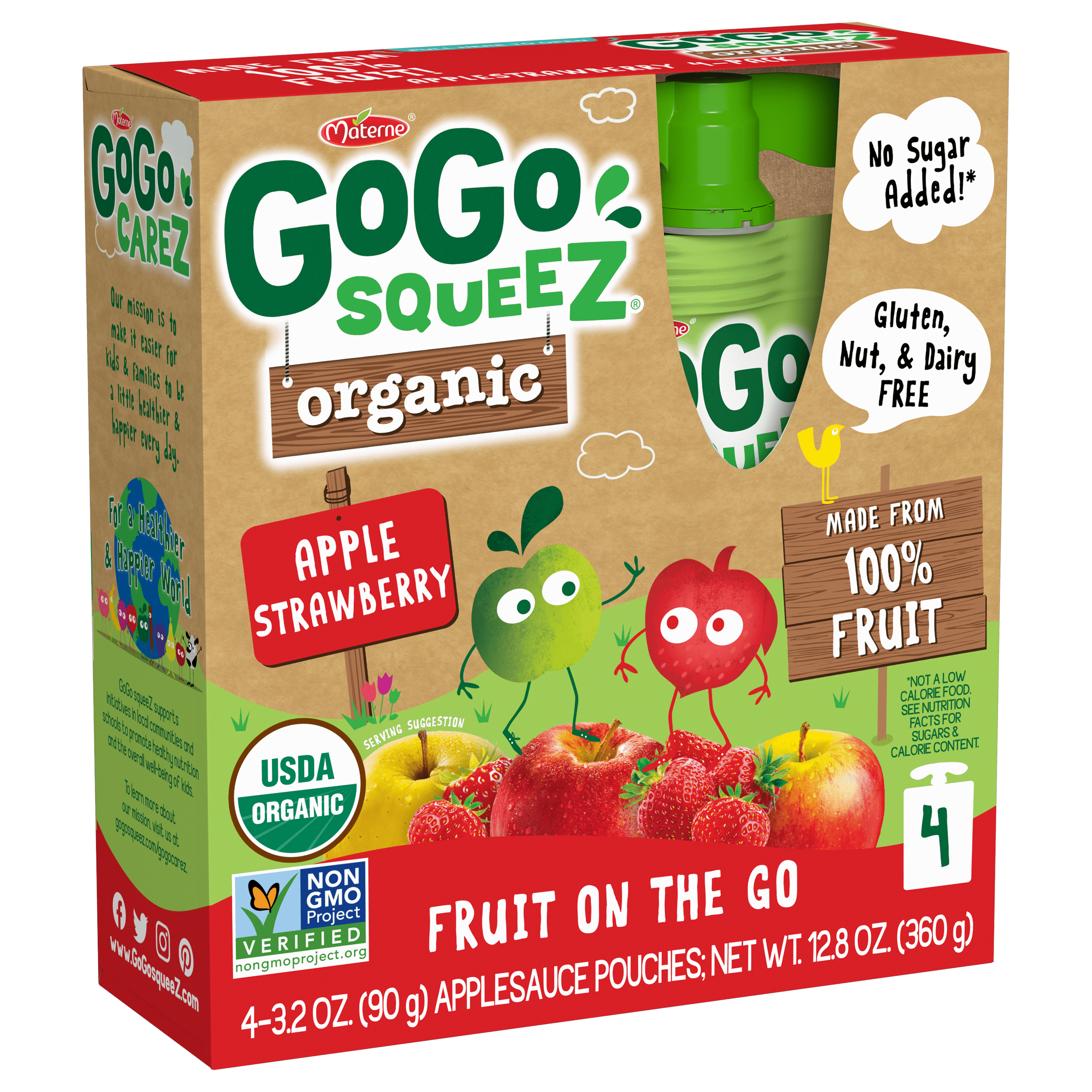 Gogo Squeez Pouches Fruit Blend Snack Organic Apple Strawberry 4 pack Product Box