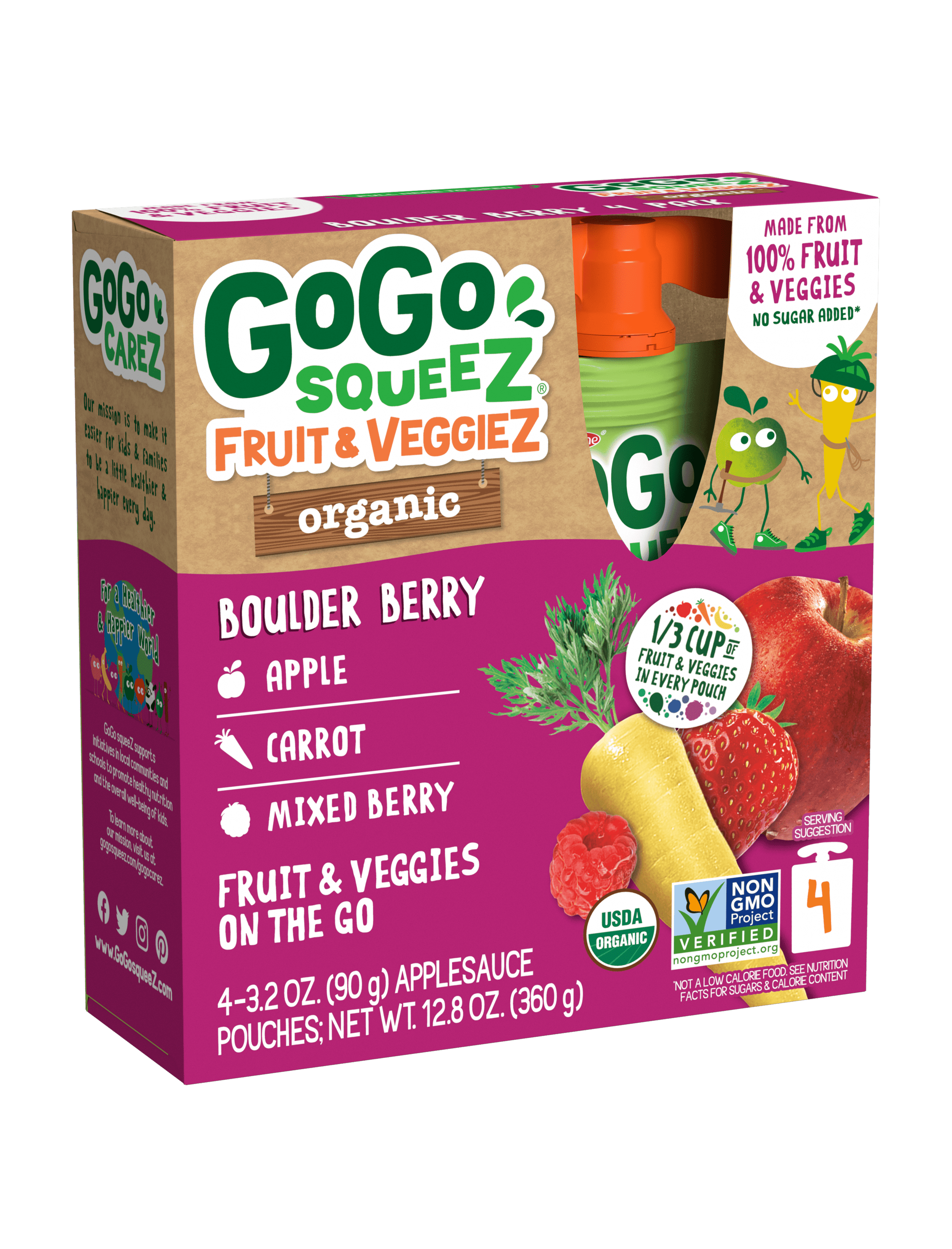 GoGo squeeZ® fruit and veggieZ Organic Boulder Berry 4 pack product box