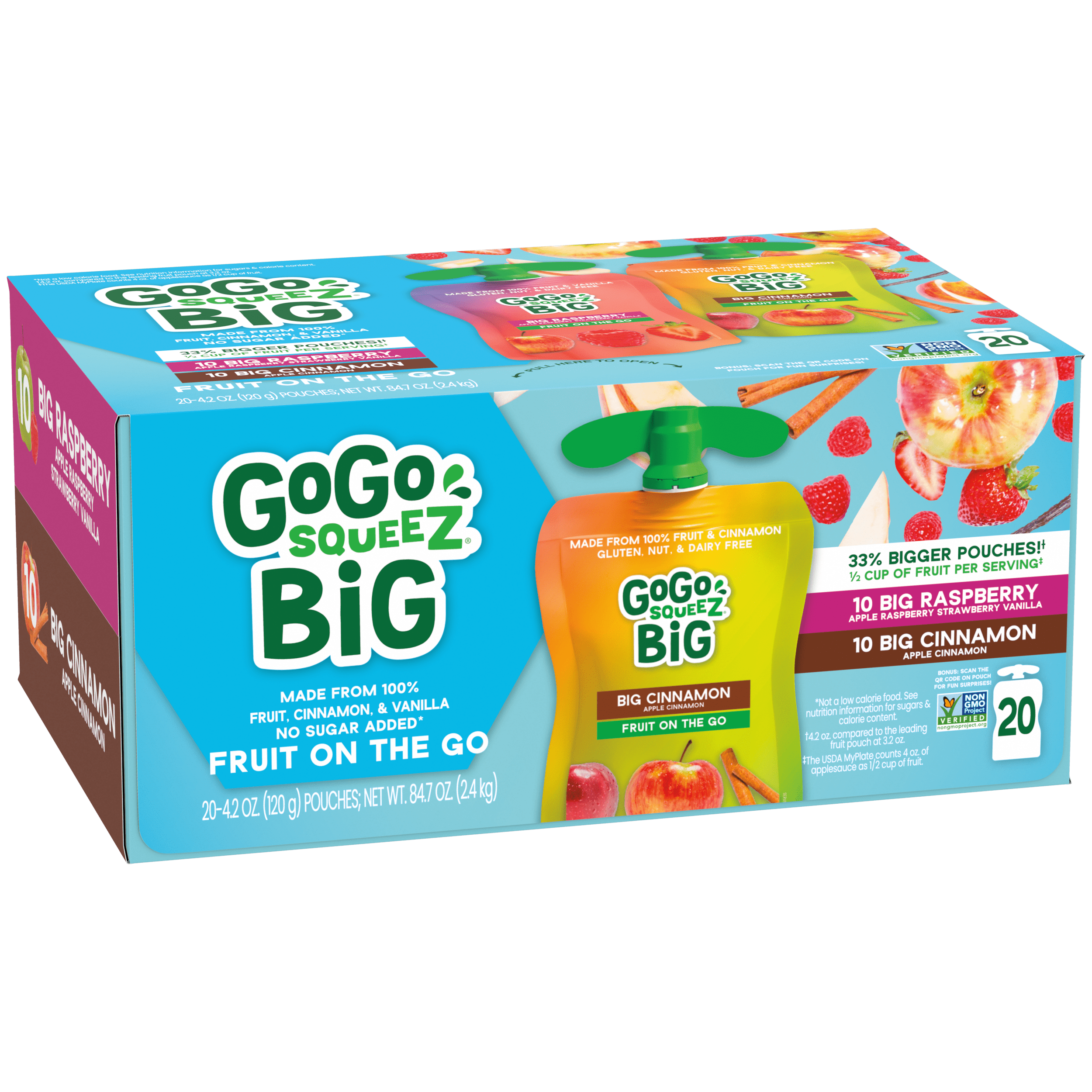 Gogo Squeez Pouches BIG squeeZ BIG Cinnamon & BIG Raspberry 20 Pack Variety Pack Box