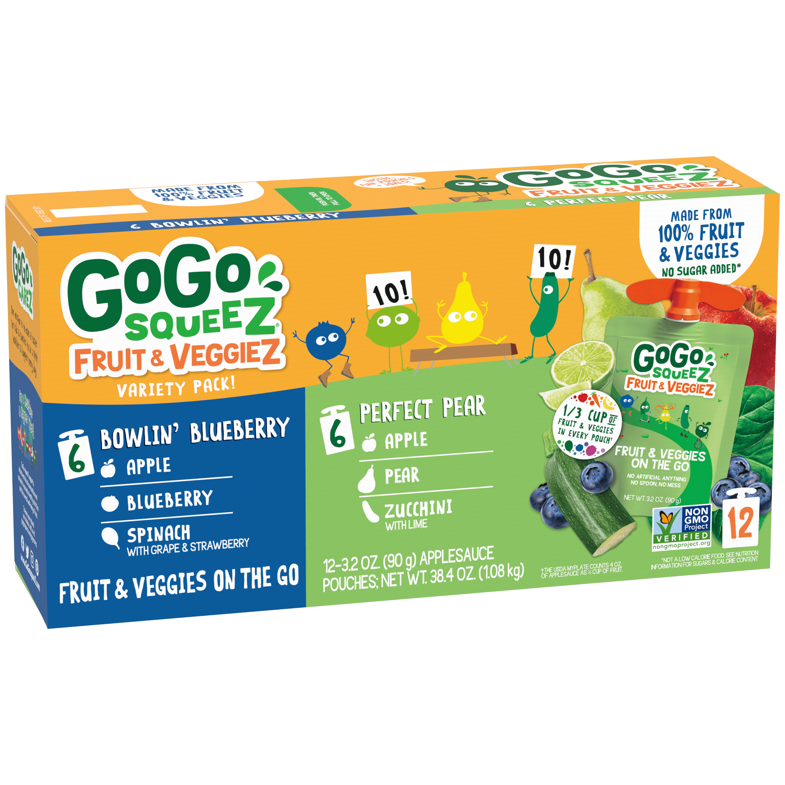 Gogo Squeez Pouches fruit & veggieZ Bowlin' Blueberry & Perfect Pear 12 pack Variety Pack Box