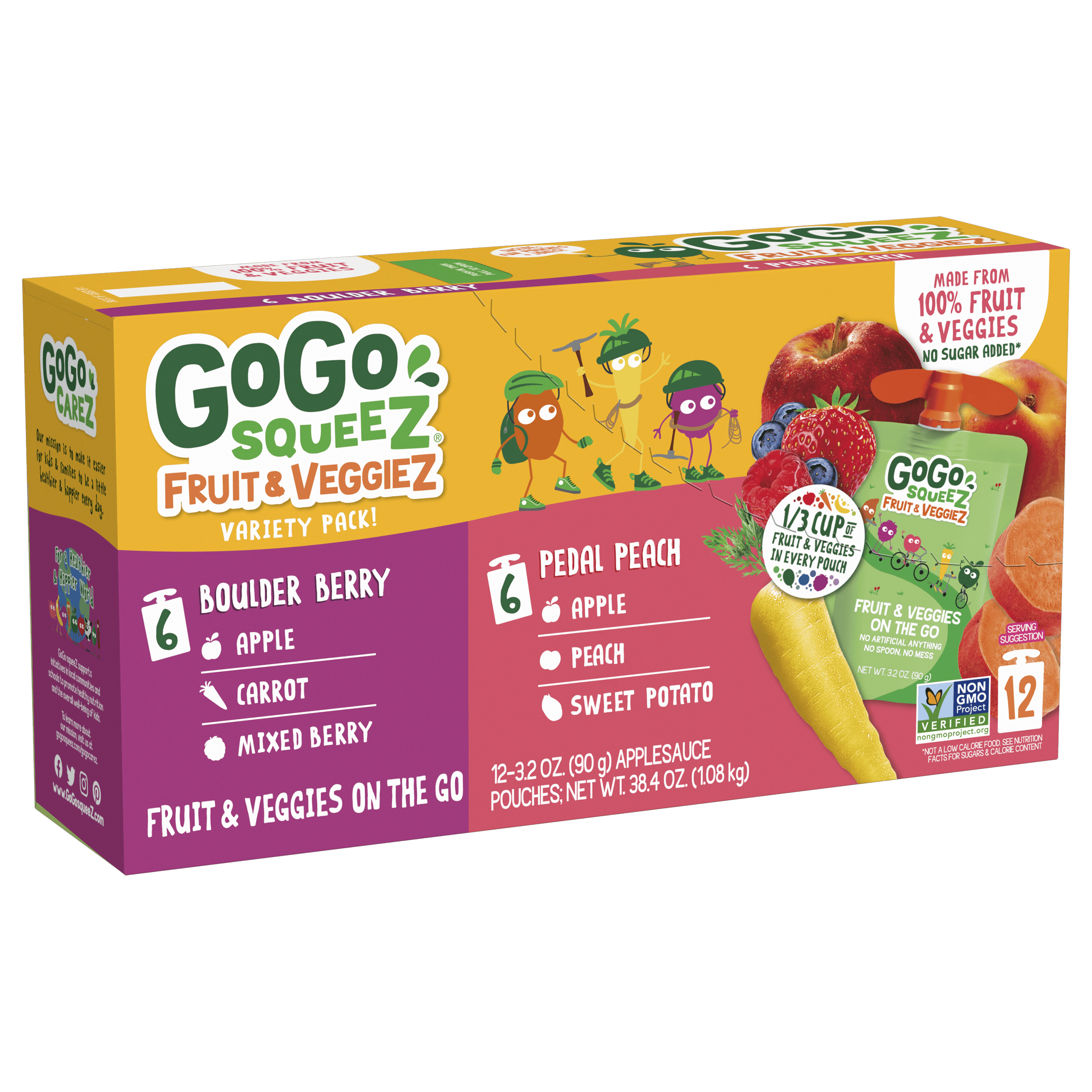 Gogo Squeez Pouches fruit & veggieZ Boulder Berry & Pedal Peach 12 pack Variety Pack Box