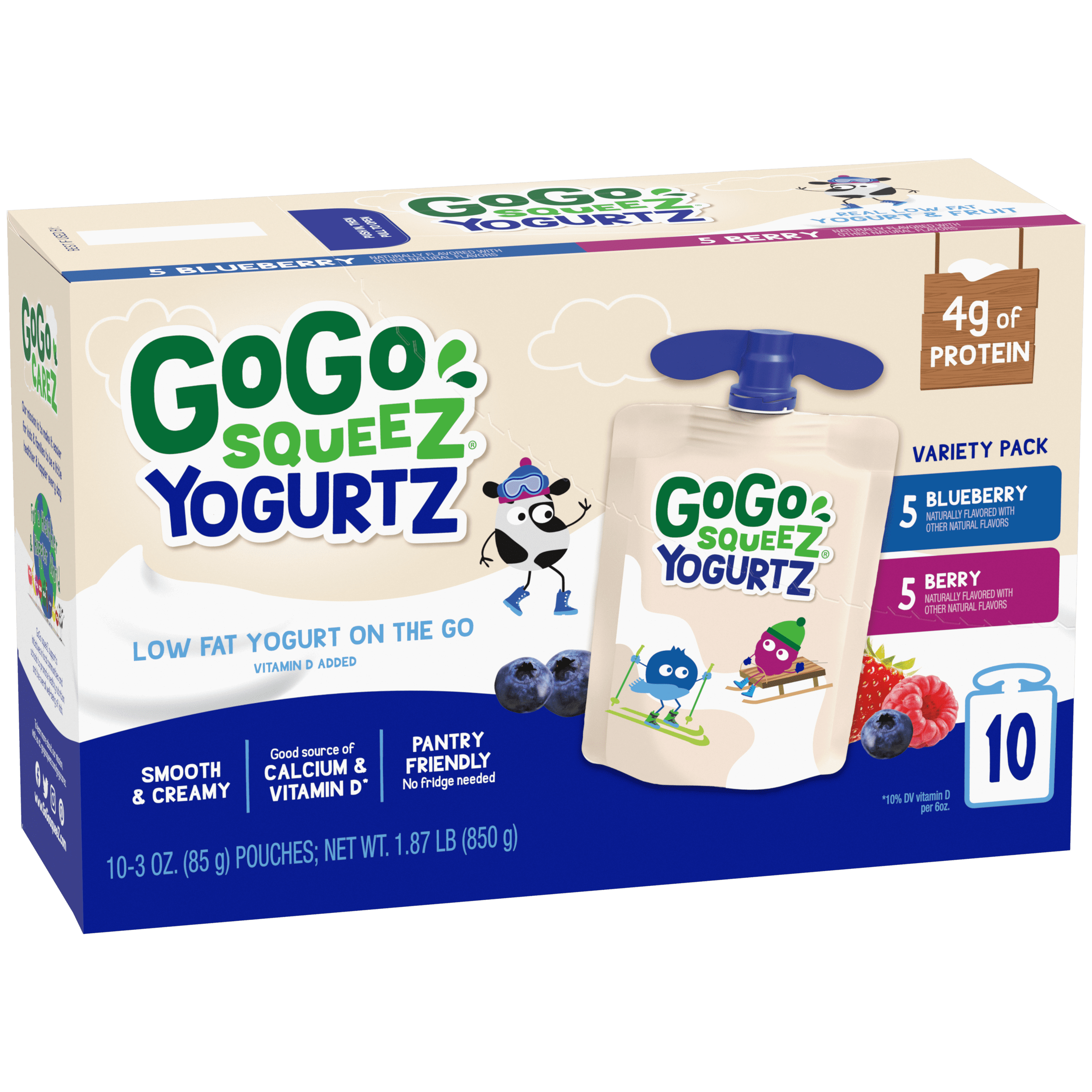 Gogo Squeez Pouches Yogurtz Blueberry & Berry 10 Pack Variety Pack Box