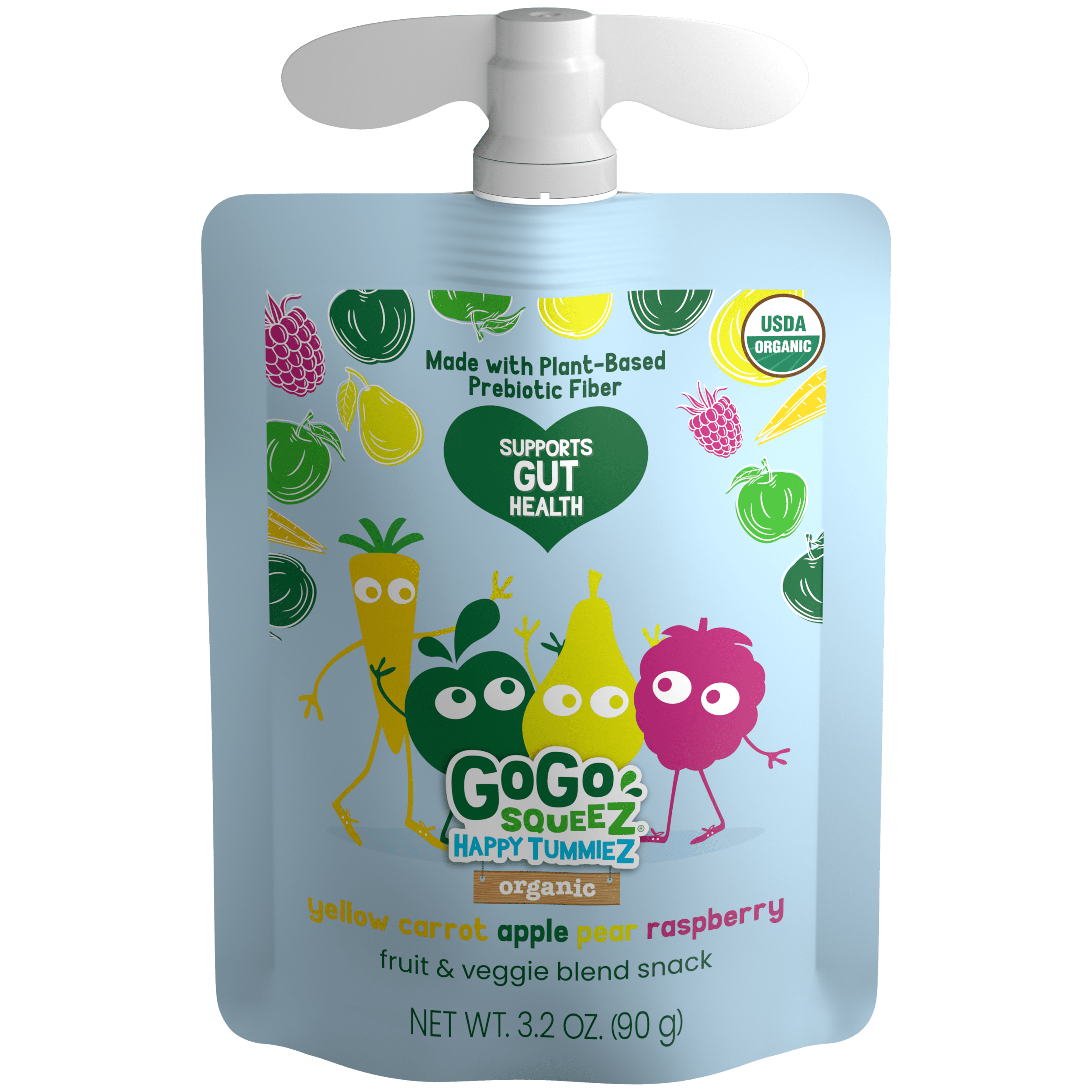 Gogo Squeez Pouches Happy tummieZ Organic Apple Pear Yellow Carrot with Raspberry Flavor