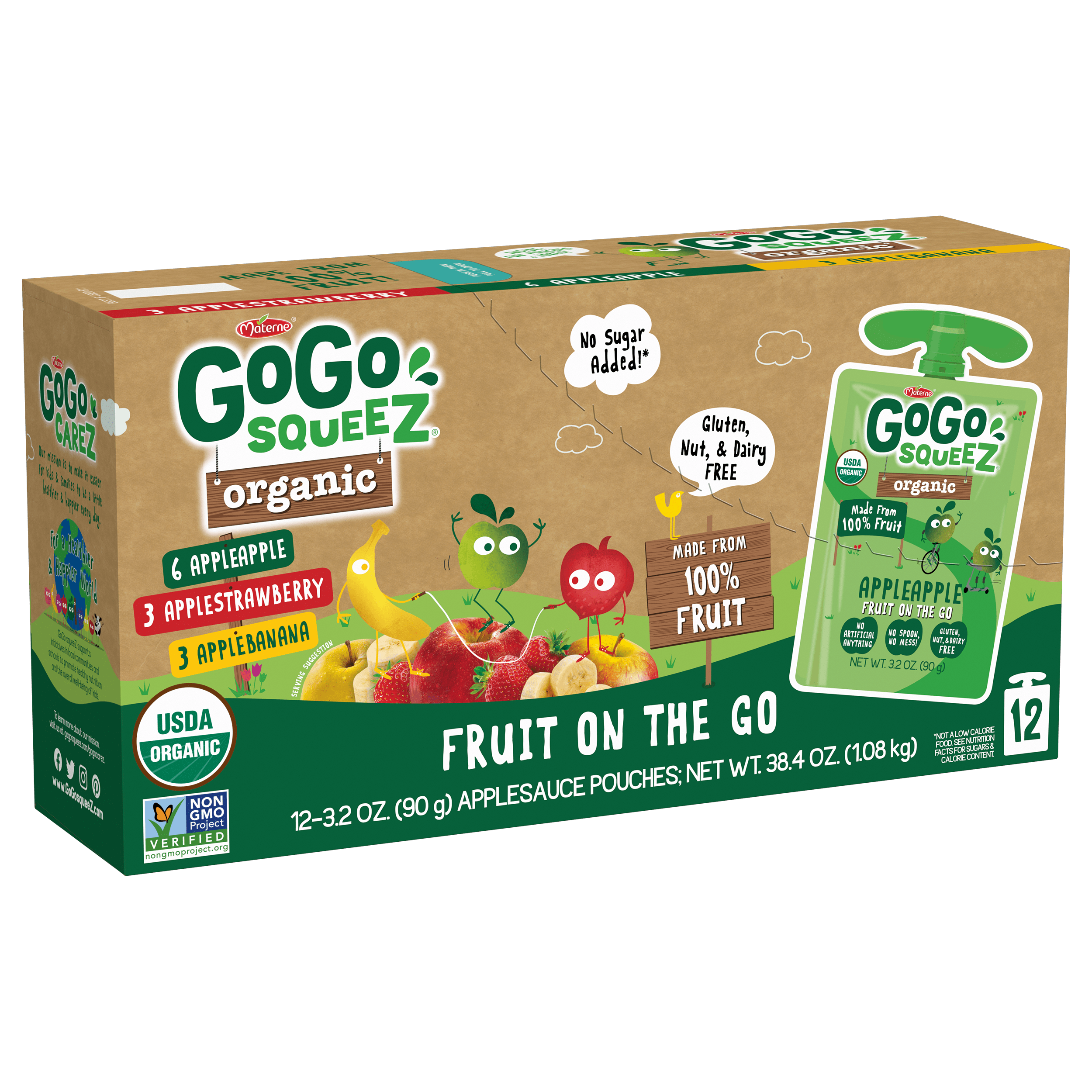 GoGo squeeZ® Organic Apple Apple, Apple Strawberry, Apple Banana 12 pack product box