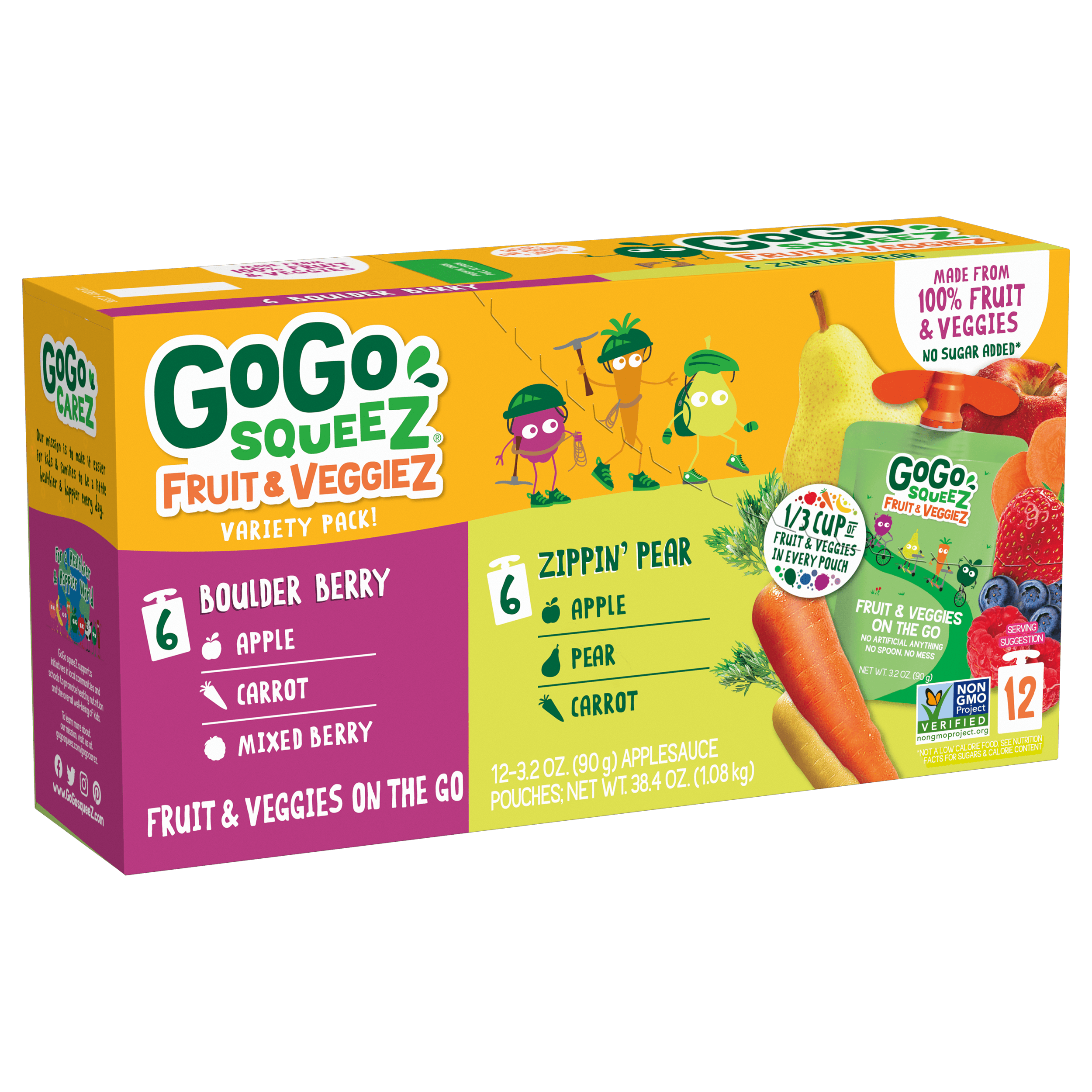 Gogo Squeez Pouches fruit & veggieZ Boulder Berry & Zippin' Pear 12 pack Variety Pack Box