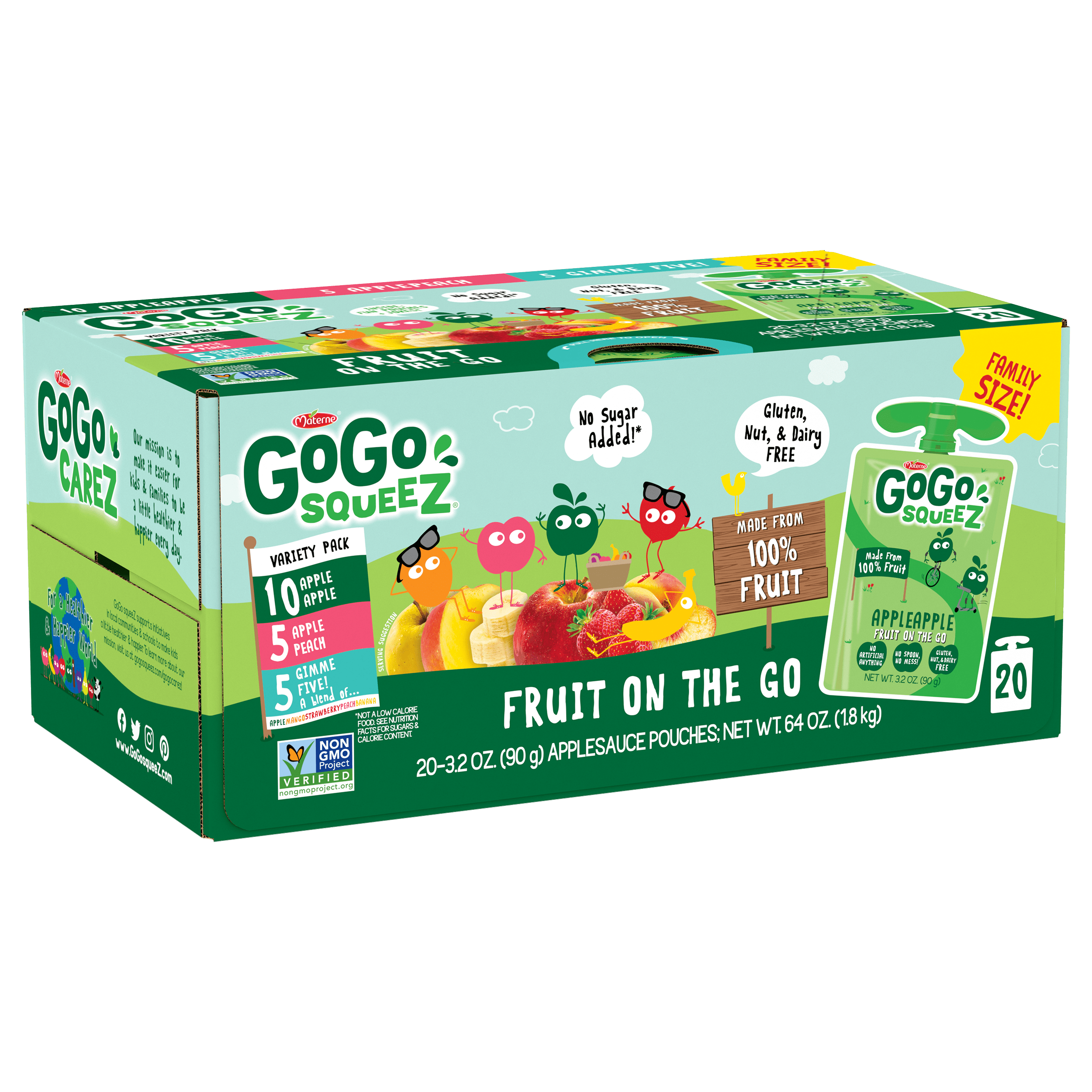 Gogo Squeez Pouches Fruit Blend Snack Apple Apple, Apple Peach & Gimme5 20 Pack Variety Pack Box