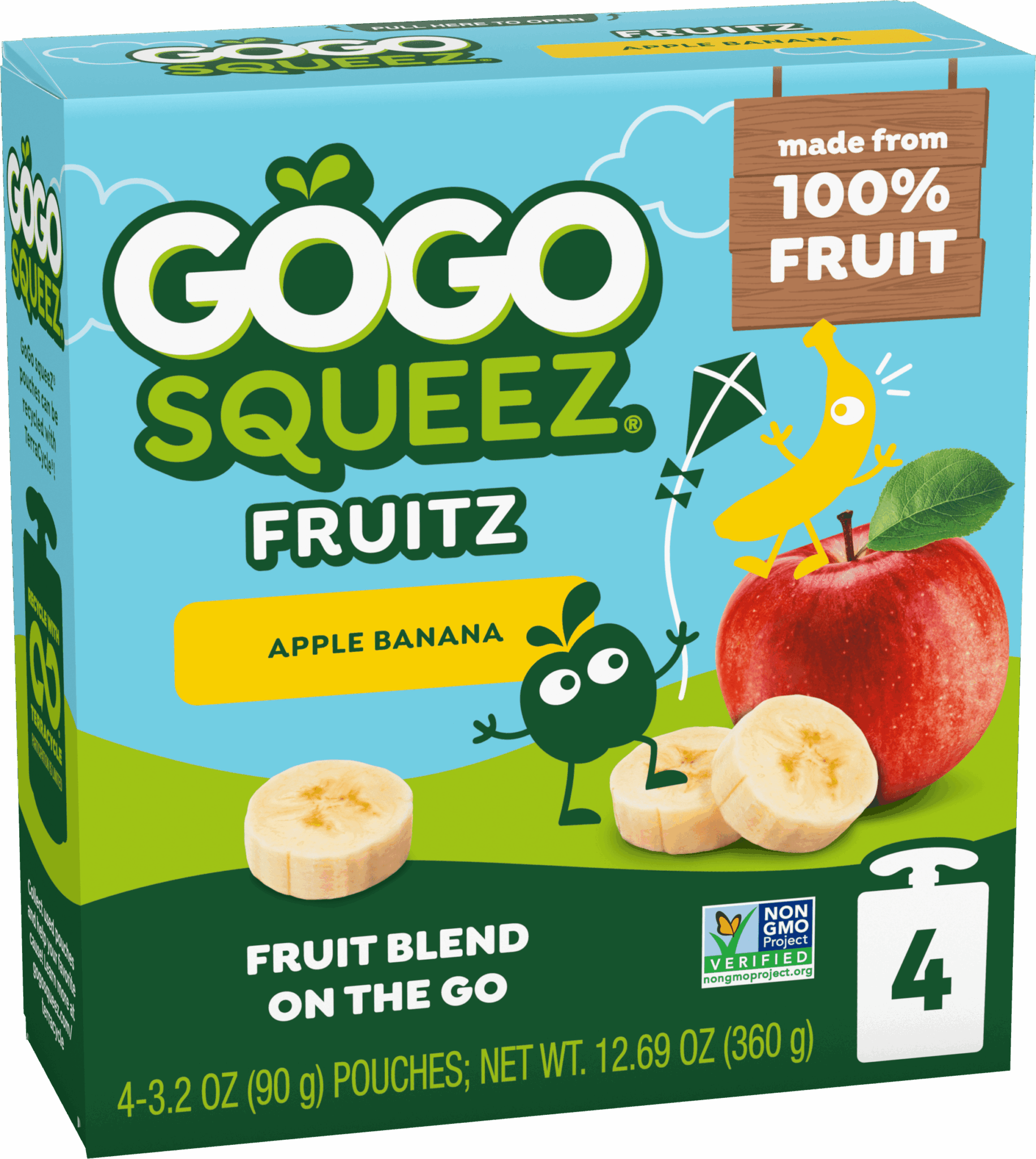 GoGo squeeZ® Apple Banana Applesauce 4 pack product box with new logo