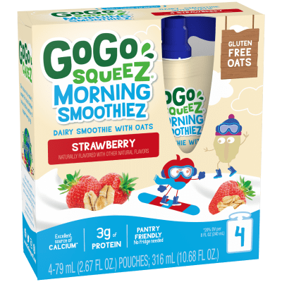 Gogo Squeez Pouches Morning SmoothieZ Strawberry 4 pack Product Box