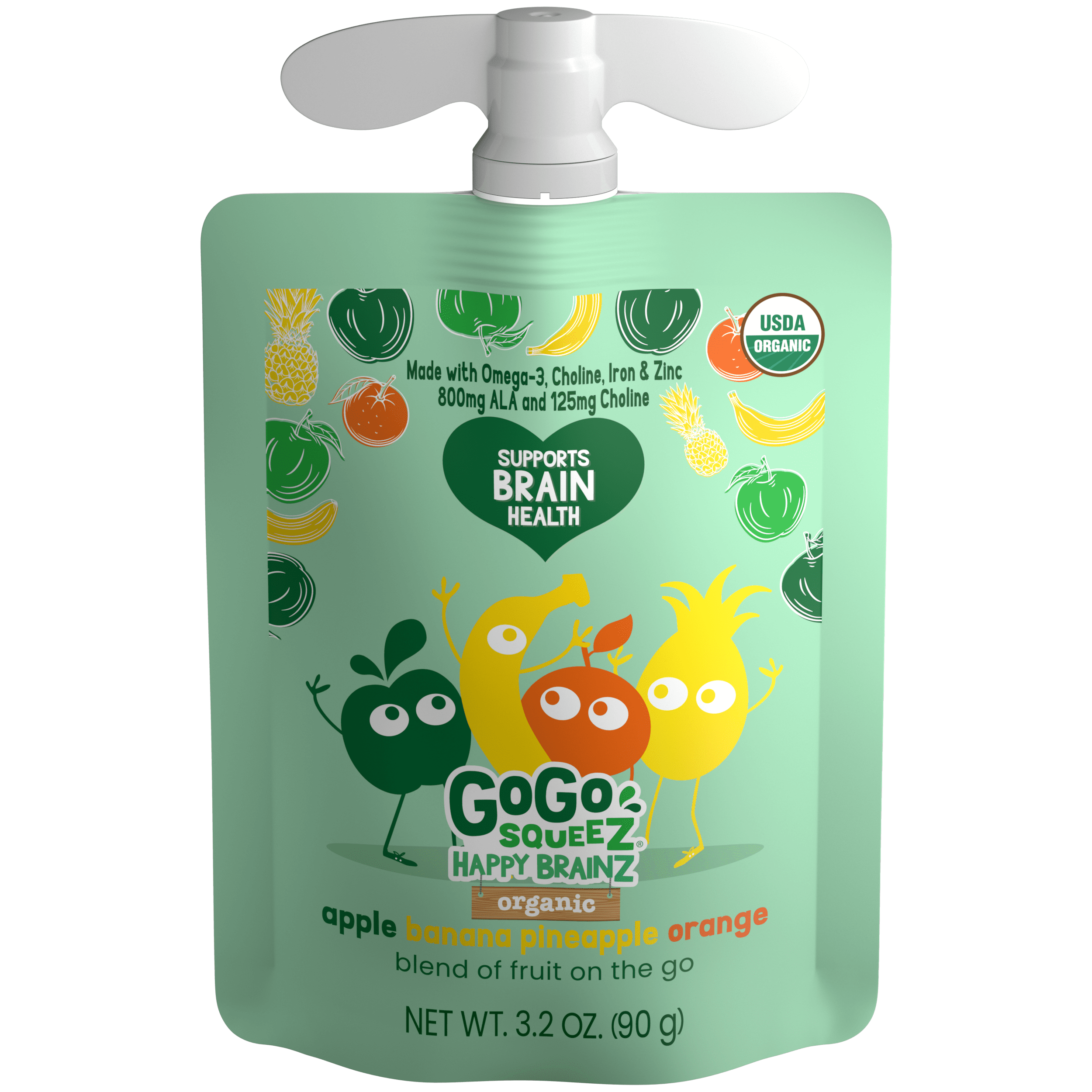Gogo Squeez Pouches Happy BrainZ Organic Apple Banana Pineapple Orange Flavor