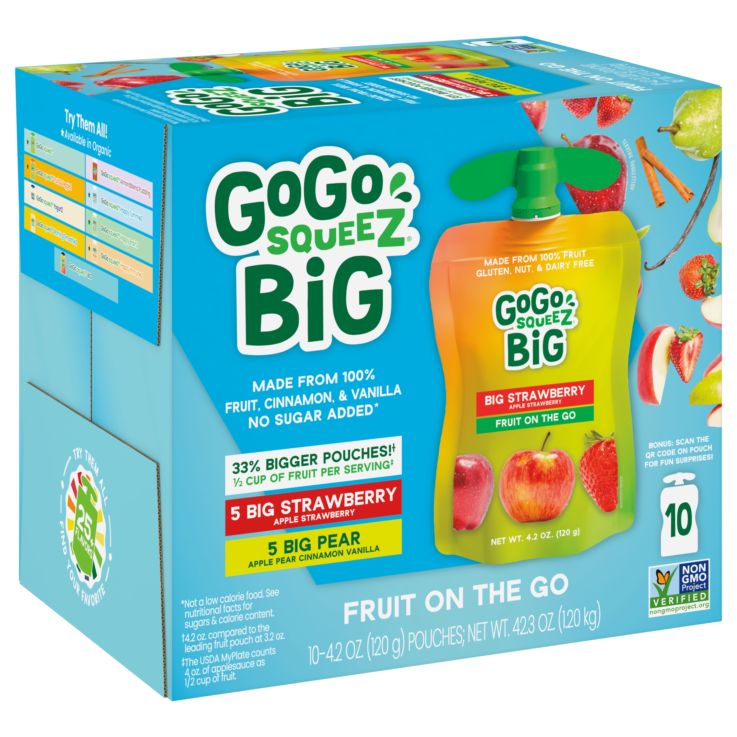 Gogo Squeez Pouches BIG squeeZ BIG Strawberry & BIG Pear 10 Pack Variety Pack Box