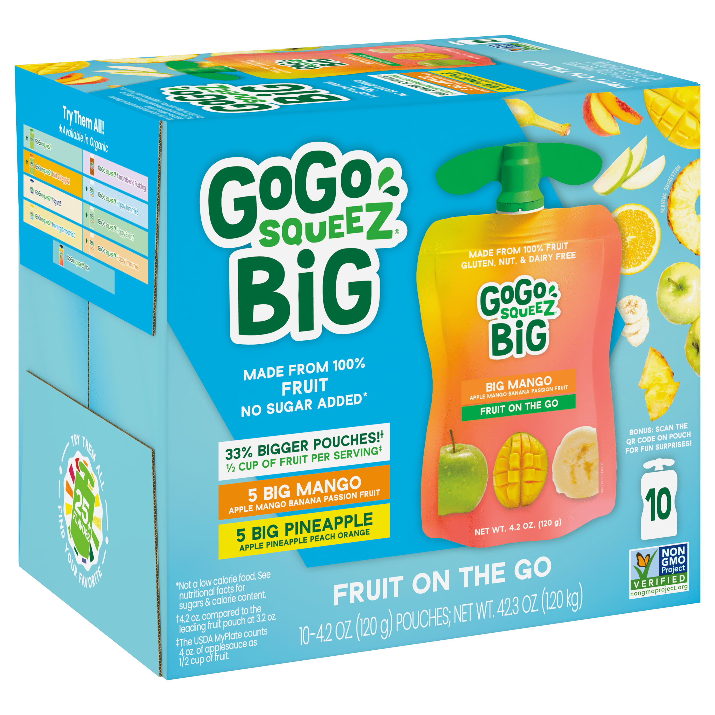 Gogo Squeez Pouches BIG squeeZ BIG Mango & BIG Pineapple 10 Pack Variety Pack Box