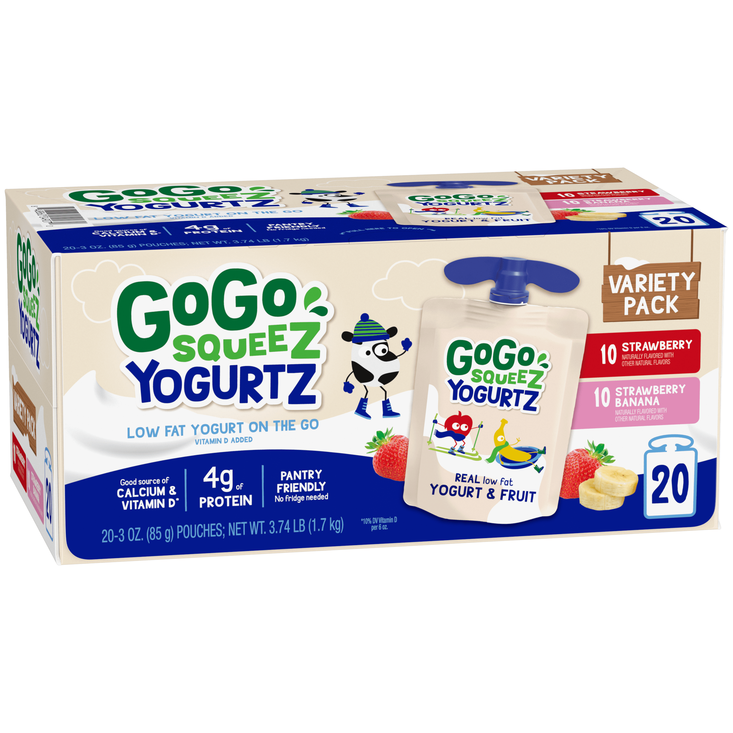 Gogo Squeez Pouches Yogurtz Strawberry; Strawberry Banana 20 Pack Variety Pack Box