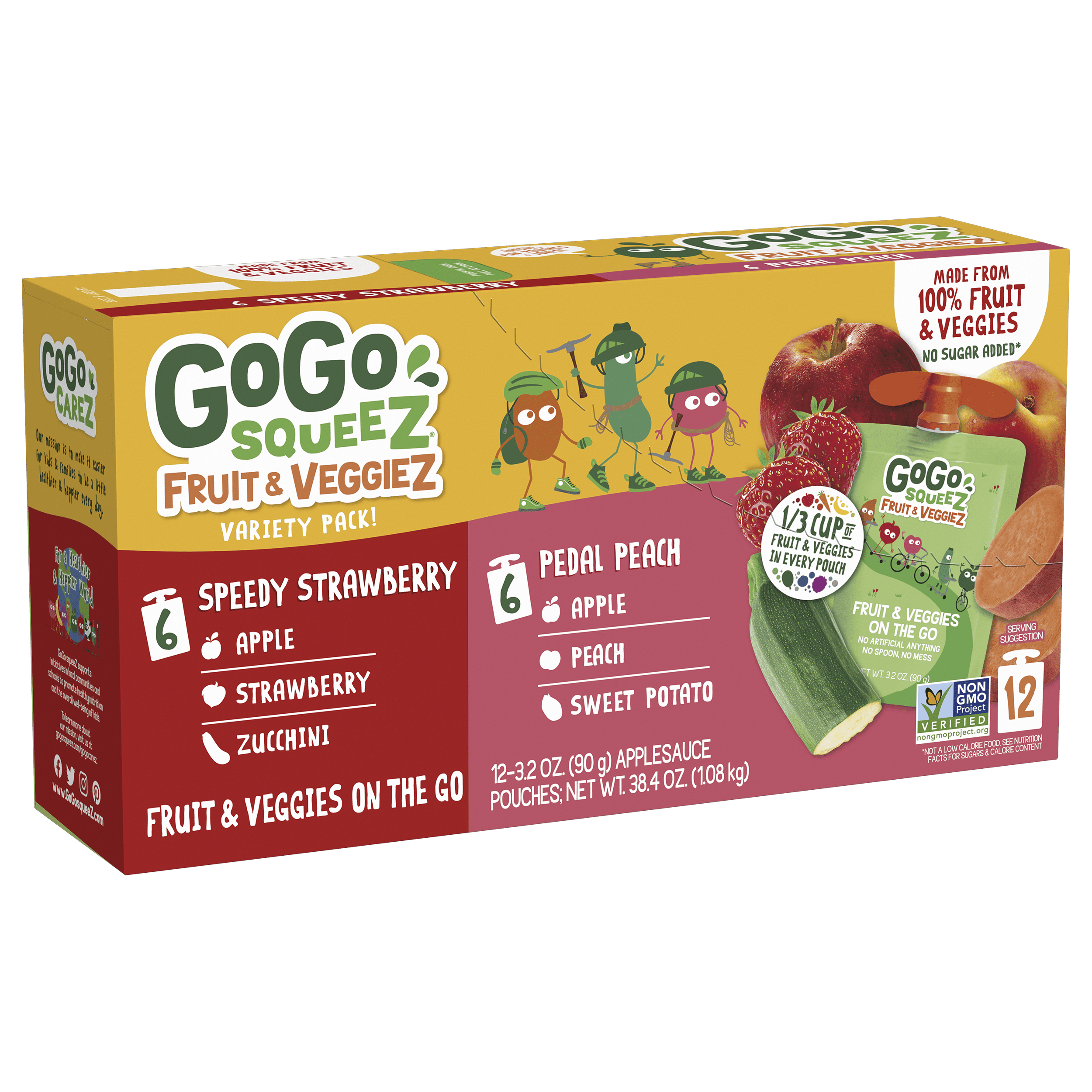 Gogo Squeez Pouches fruit & veggieZ Speedy Strawberry & Pedal Peach 12 pack Variety Pack Box