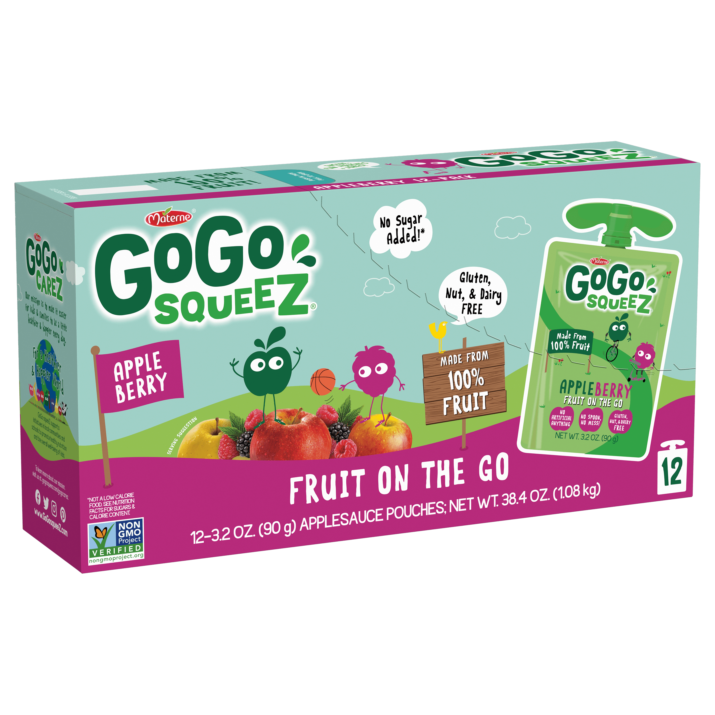 Gogo Squeez Pouches Fruit Blend Snack Apple Berry 12 pack Product Box