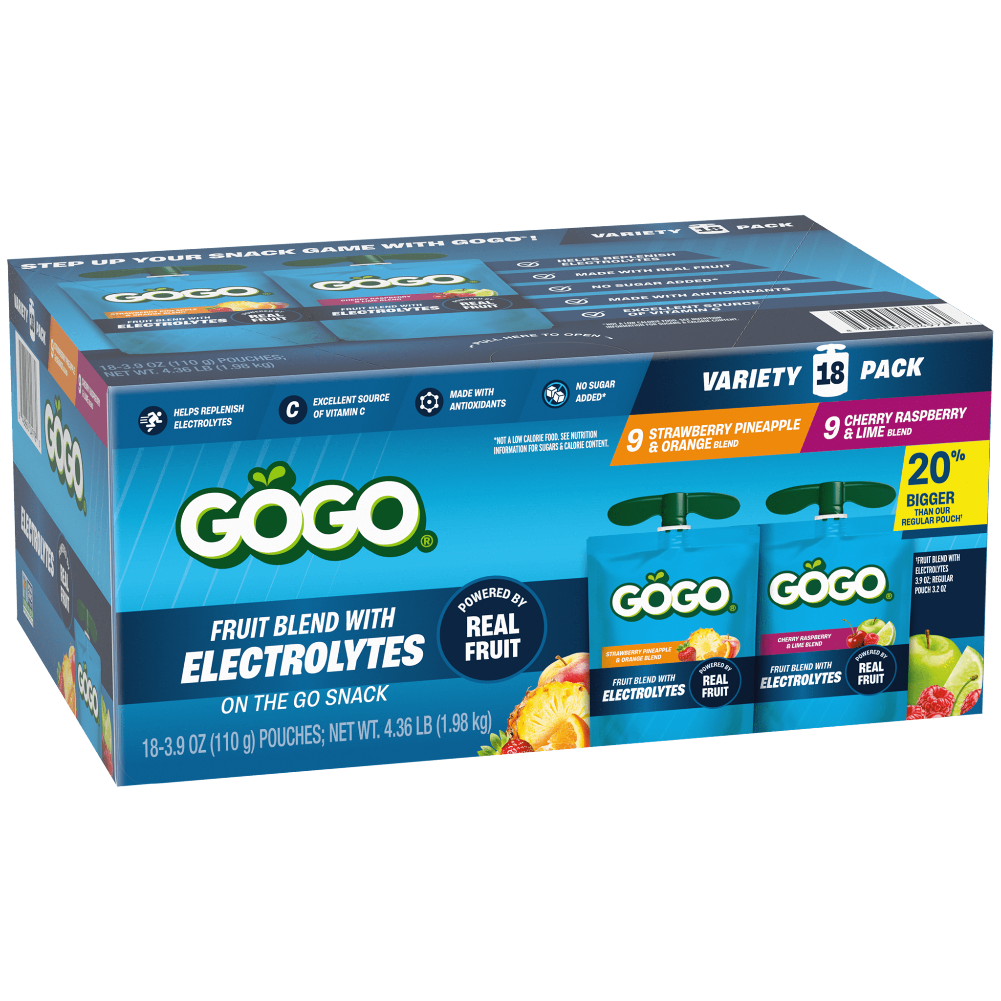 GOGO® Electrolytes Variety Pack - Strawberry Pineapple & Orange, Cherry Raspberry & Lime 18 Pack