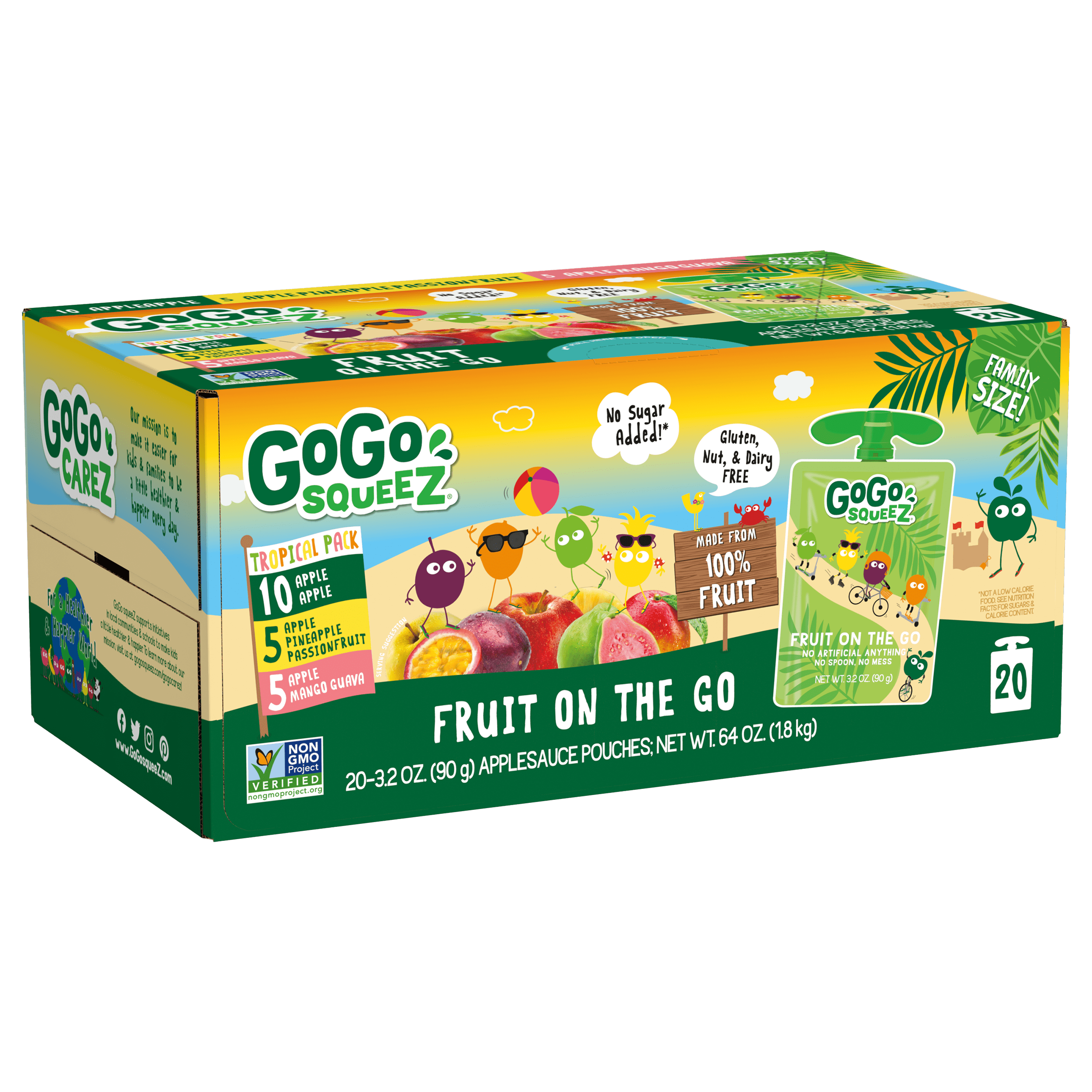 GoGo squeeZ® TropicalZ Pack Apple Apple, Apple Pineapple Passion Fruit, Apple Mango Guava 20 count Product Box