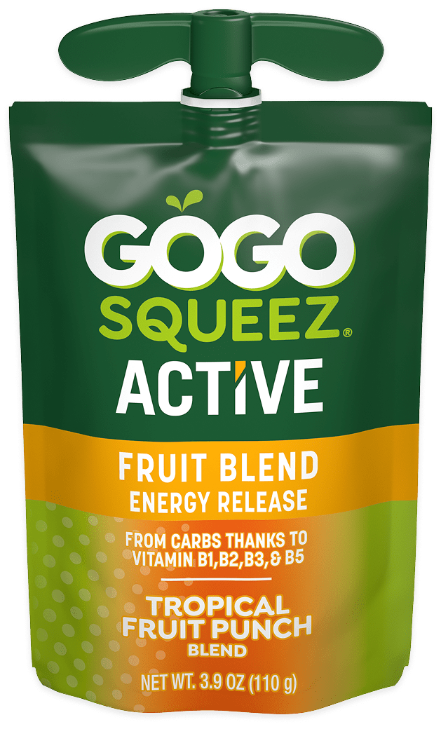 GoGo Squeez Active Fruit Blend -- Energy Release with B Vitamins: Tropical Fruit Punch flavor pouch image
