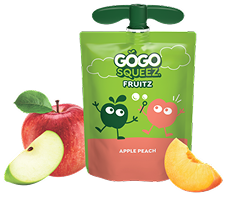GoGo Squeez FruitZ Apple Peach Applesauce Pouch with new logo
