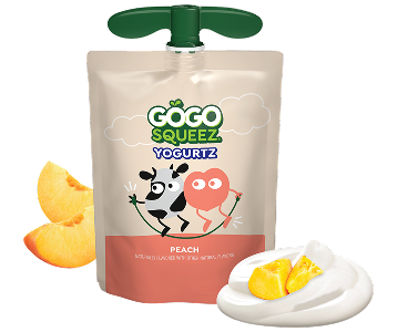 GoGo Squeez YogurtZ Peach Flavored Pouch with new logo