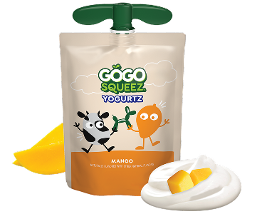 GoGo SqueeZ YogurtZ Mango Flavor Pouch with new logo