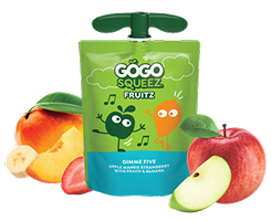 GoGo Squeez FruitZ Gimme Five Applesauce Pouch with new logo