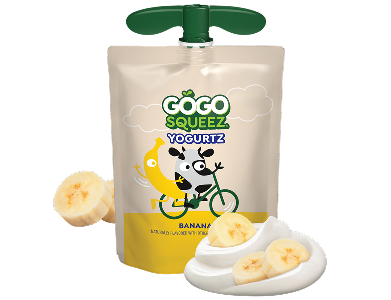 GoGo SqueeZ YogurtZ Banana Flavor Pouch with new logo