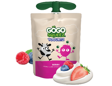 GoGo SqueeZ YogurtZ Berry Flavor Pouch with new logo