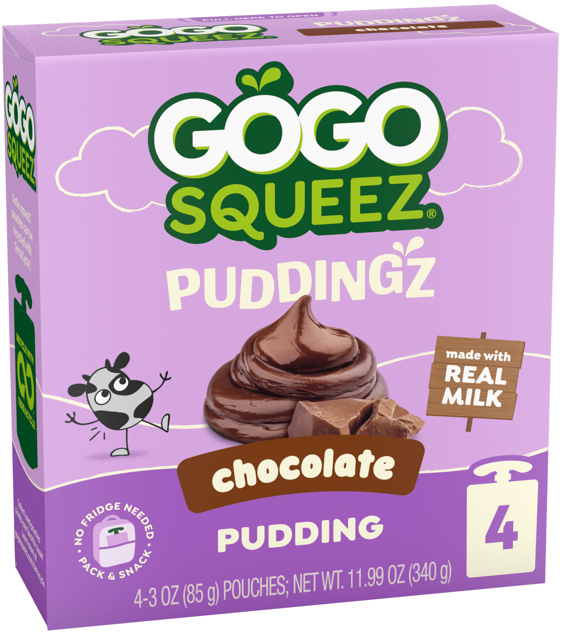 GoGo Squeez PuddingZ Chocolate Pudding Pouches 4 count product box