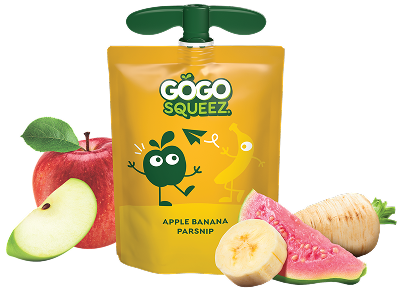GoGo Squeez Fruit & VeggieZ Apple Banana Parsnip Applesauce Pouch with new logo