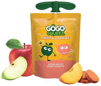 GoGo Squeez Fruit & VeggieZ Apple Peach Sweet Potato Applesauce Pouch with new logo