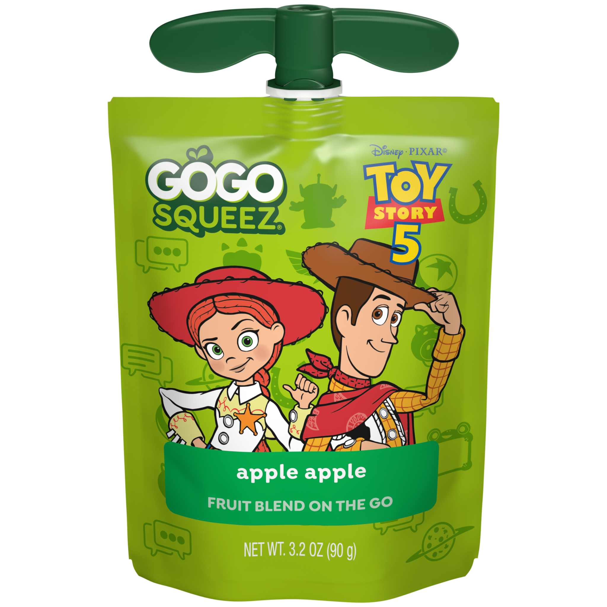 Gogo SqueeZ Toy Story 5 Apple Apple Applesauce Pouch Product Image, featuring Woody & Jesse