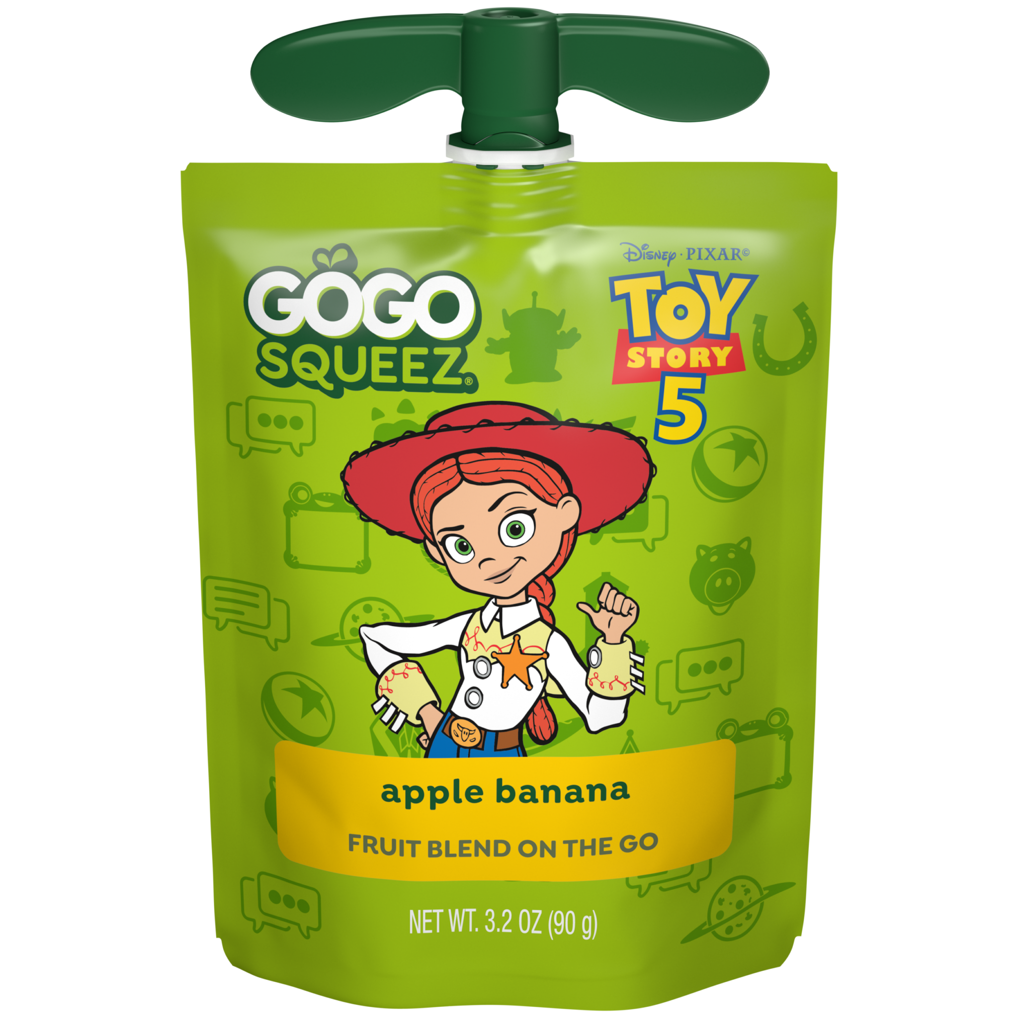 Gogo SqueeZ Toy Story 5 Apple Banana Applesauce & Fruit Puree Pouch Product Image, featuring Jesse