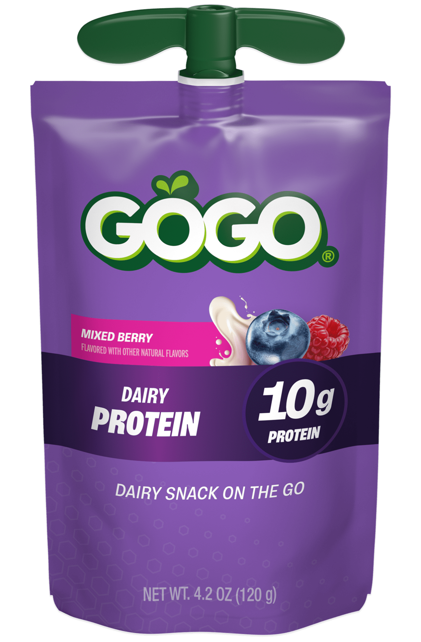 GoGo squeeZ® Pouches Dairy Protein Mixed Berry Flavor with new logo