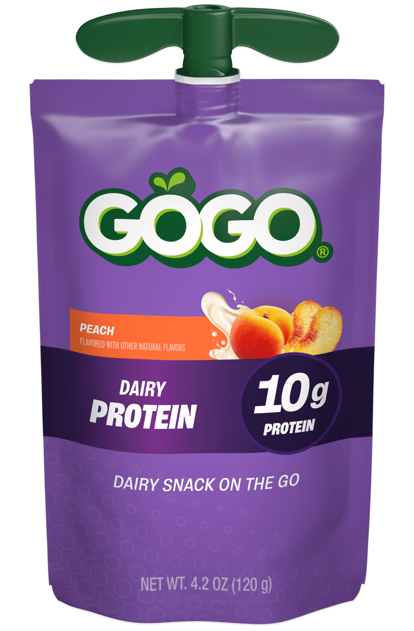 GoGo squeeZ® Pouches Dairy Protein Peach Flavor with new logo