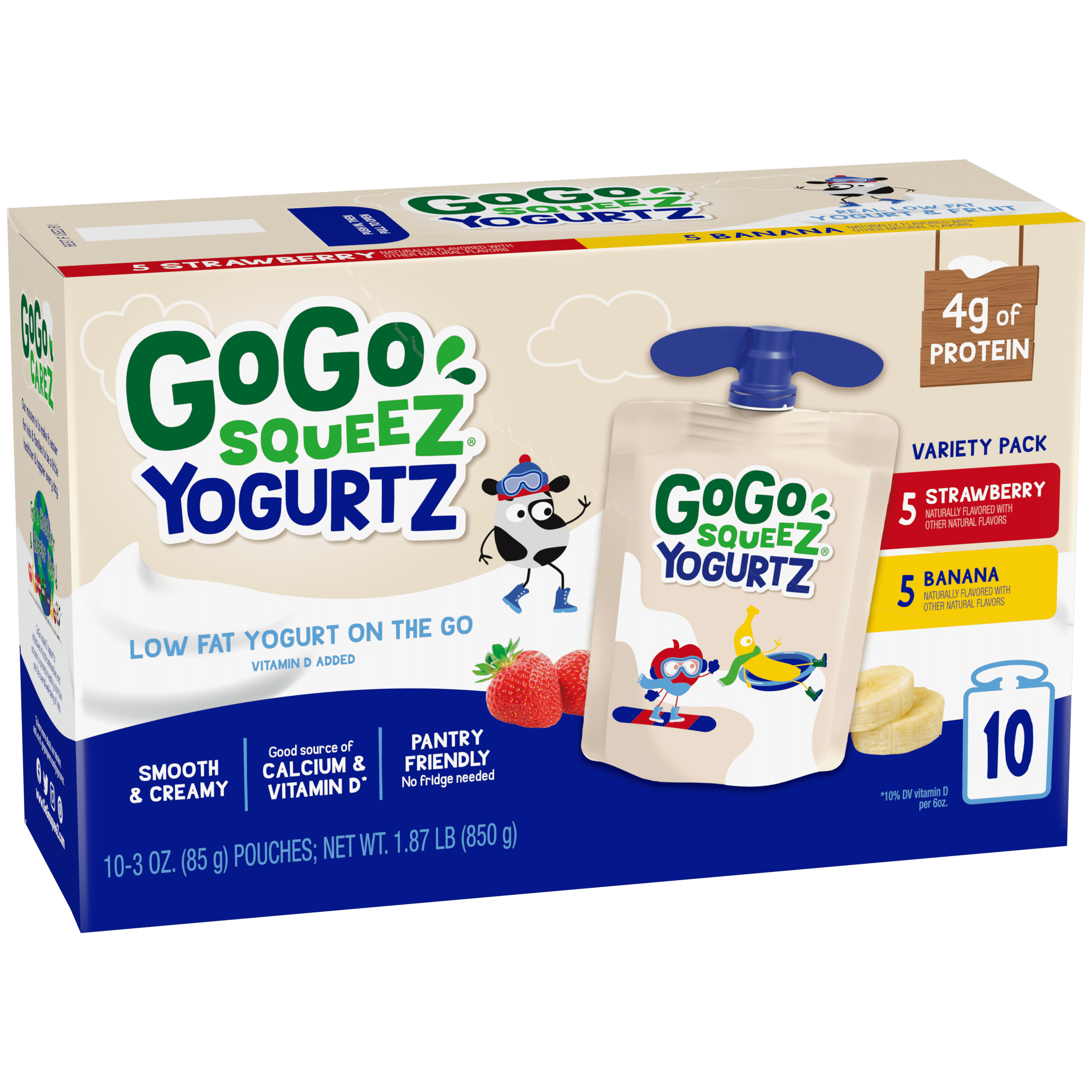 Gogo Squeez Pouches Yogurtz Strawberry & Banana 10 Pack Variety Pack Box