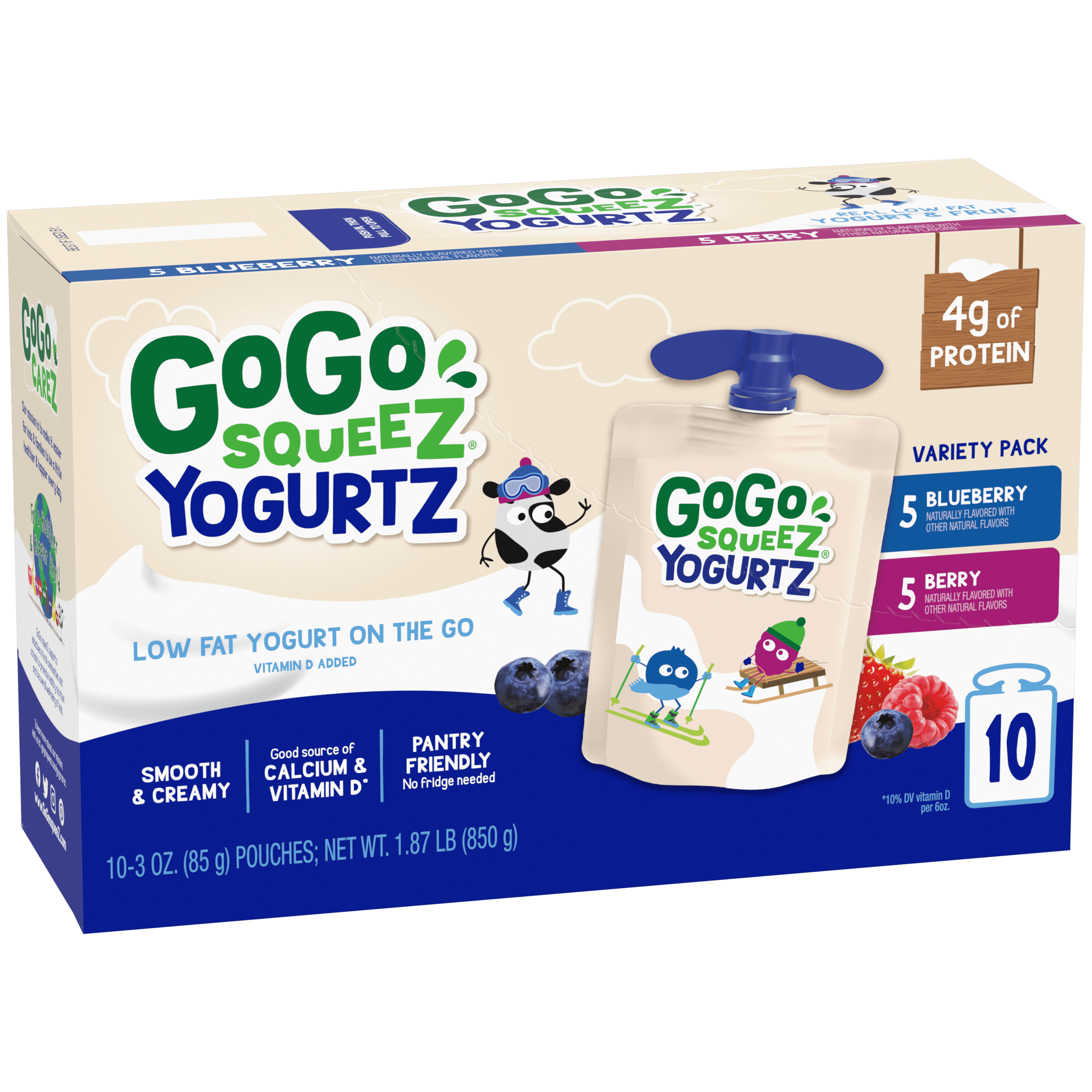 Gogo Squeez Pouches Yogurtz Blueberry & Berry 10 Pack Variety Pack Box