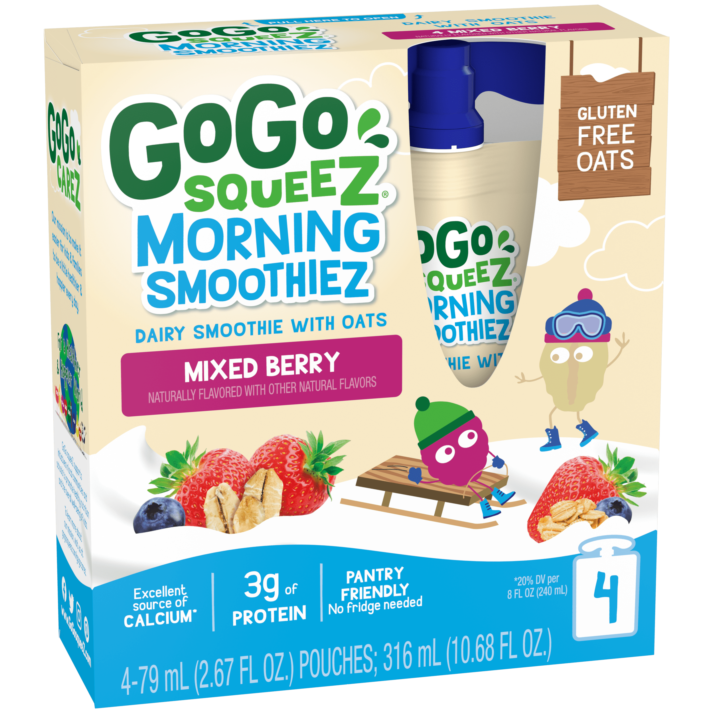 Gogo Squeez Pouches Morning SmoothieZ Mixed Berry 4 pack Product Box
