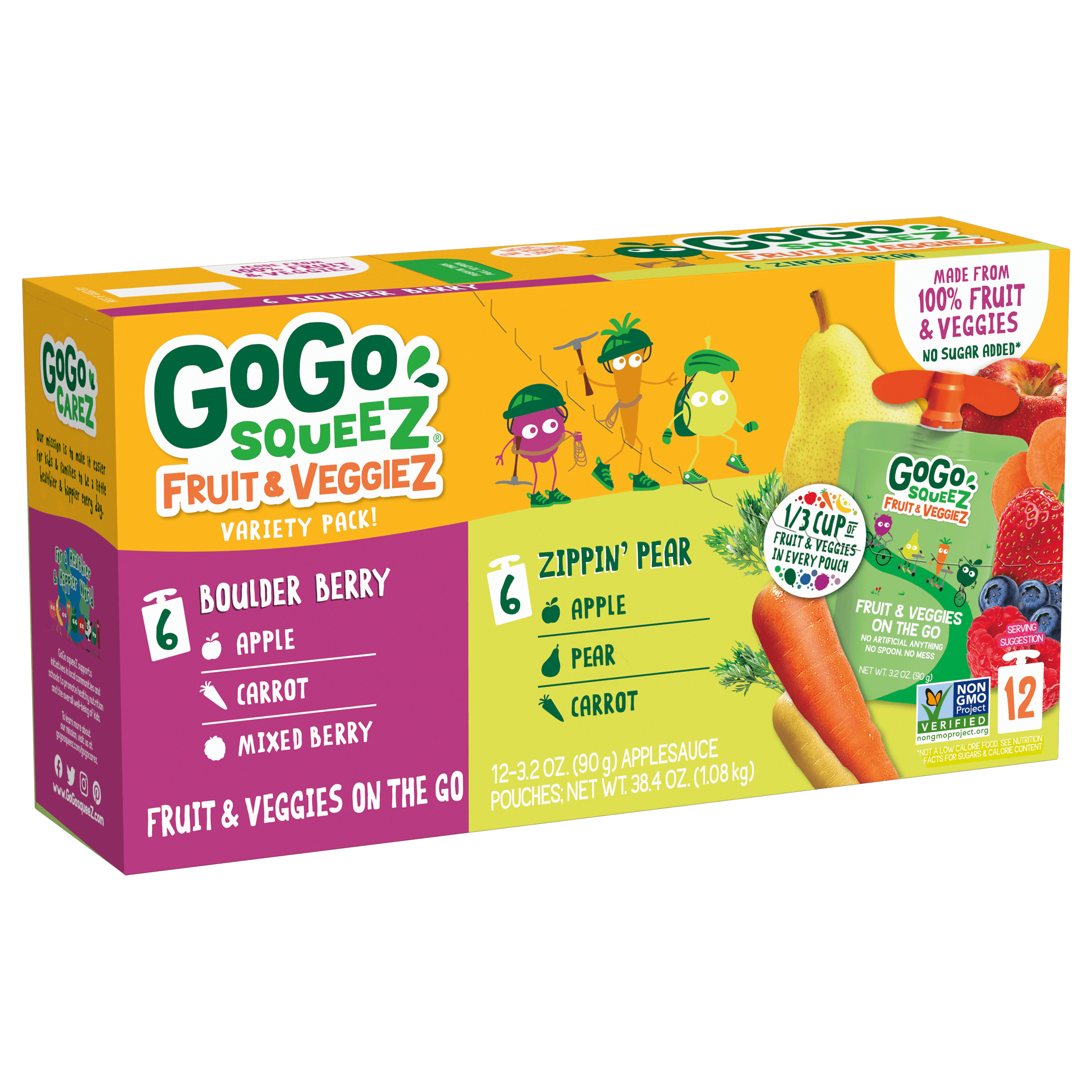 Gogo Squeez Pouches fruit & veggieZ Boulder Berry & Zippin' Pear 12 pack Variety Pack Box