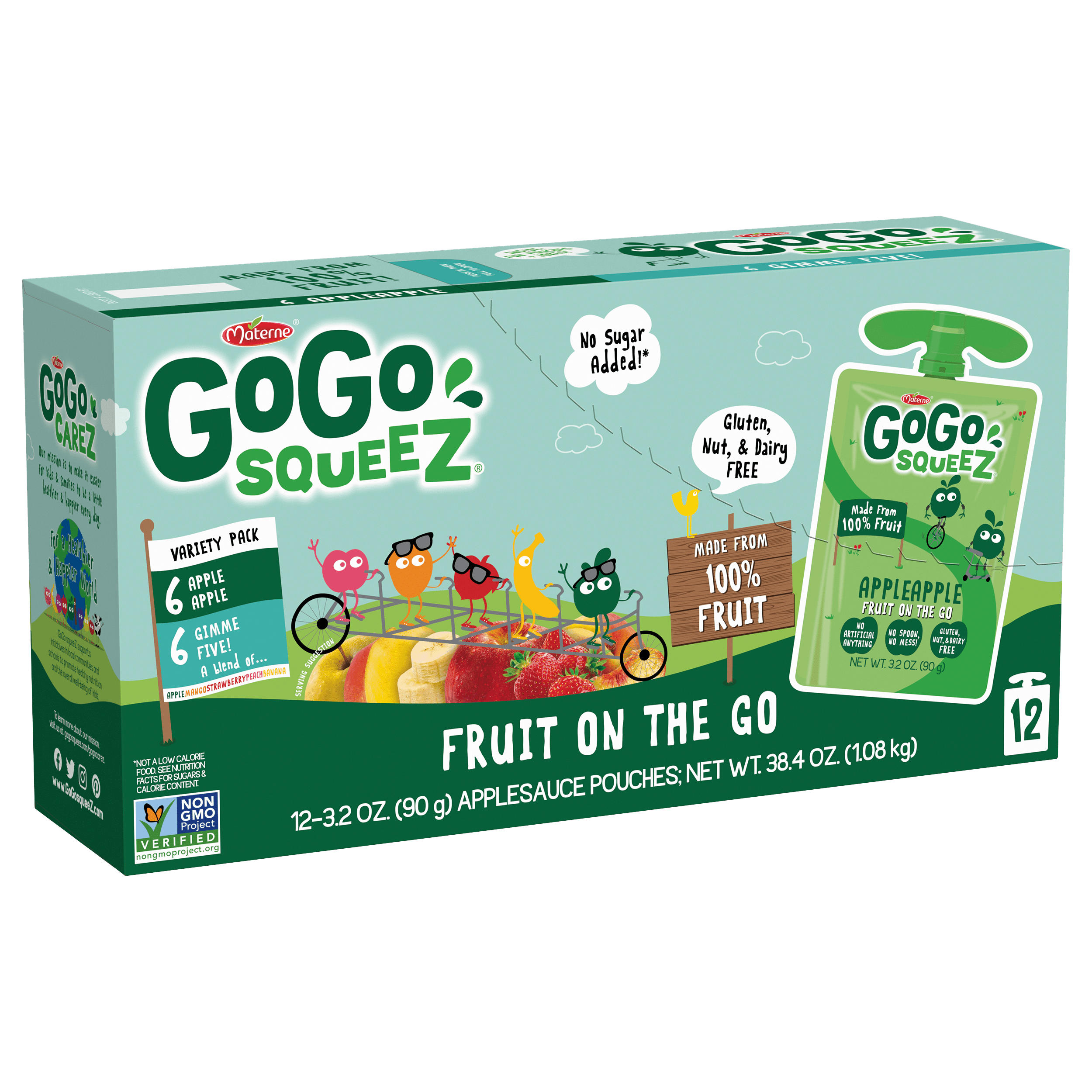 Gogo Squeez Pouches Fruit Blend Snack Apple Apple & Gimme Five 12 pack Variety Pack Box