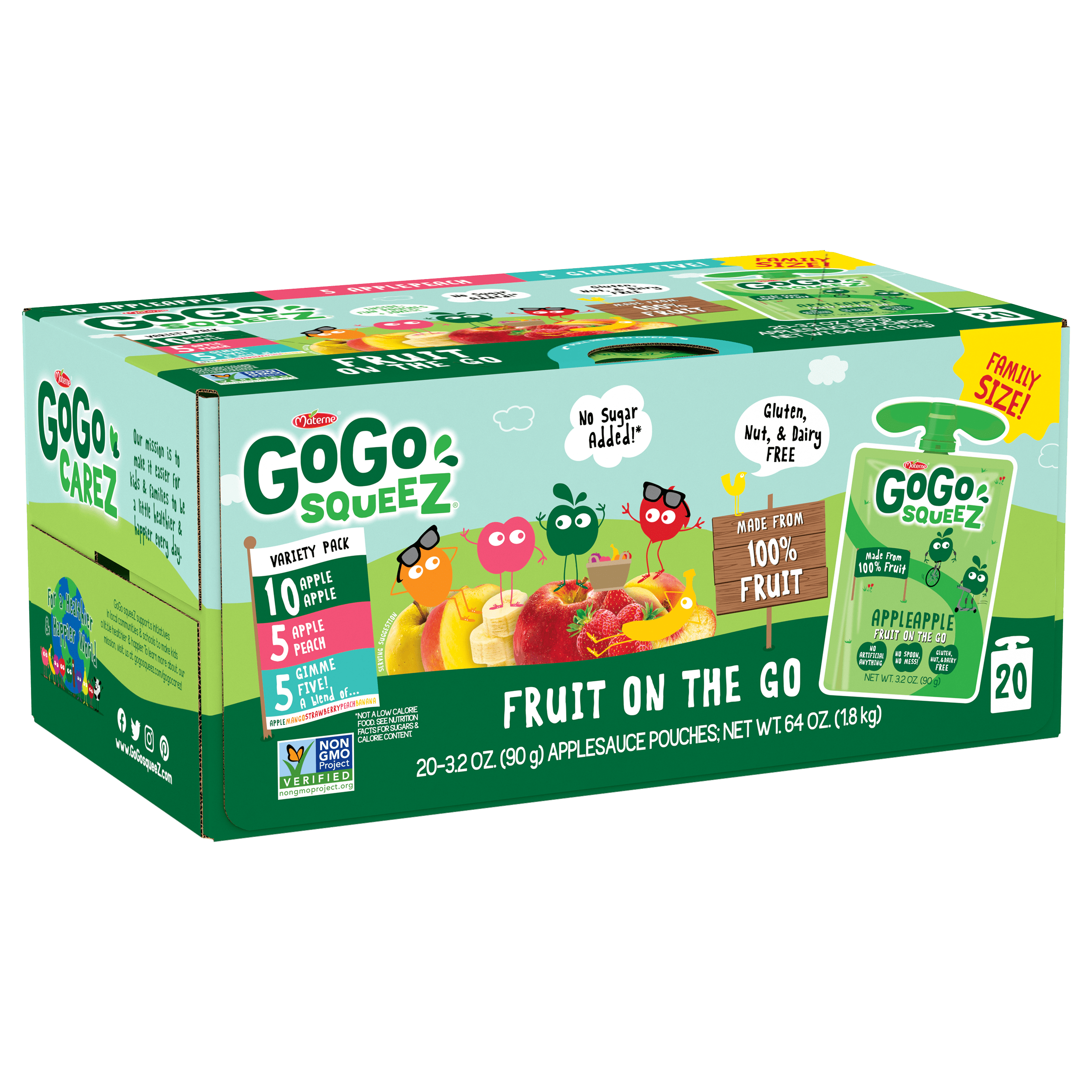 Gogo Squeez Pouches Fruit Blend Snack Apple Apple, Apple Peach & Gimme5 20 Pack Variety Pack Box