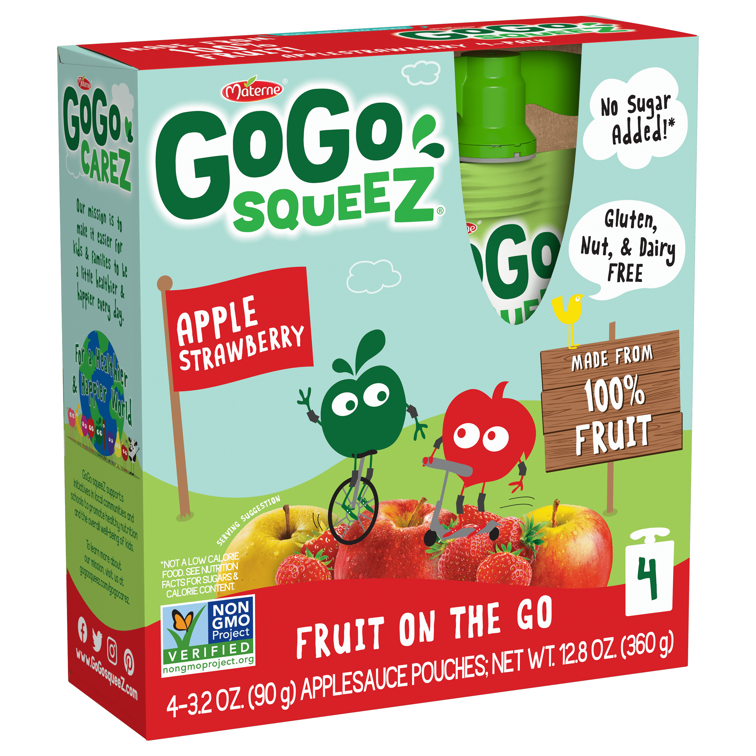 Gogo Squeez Pouches Fruit Blend Snack Apple Strawberry 4 pack Product Box