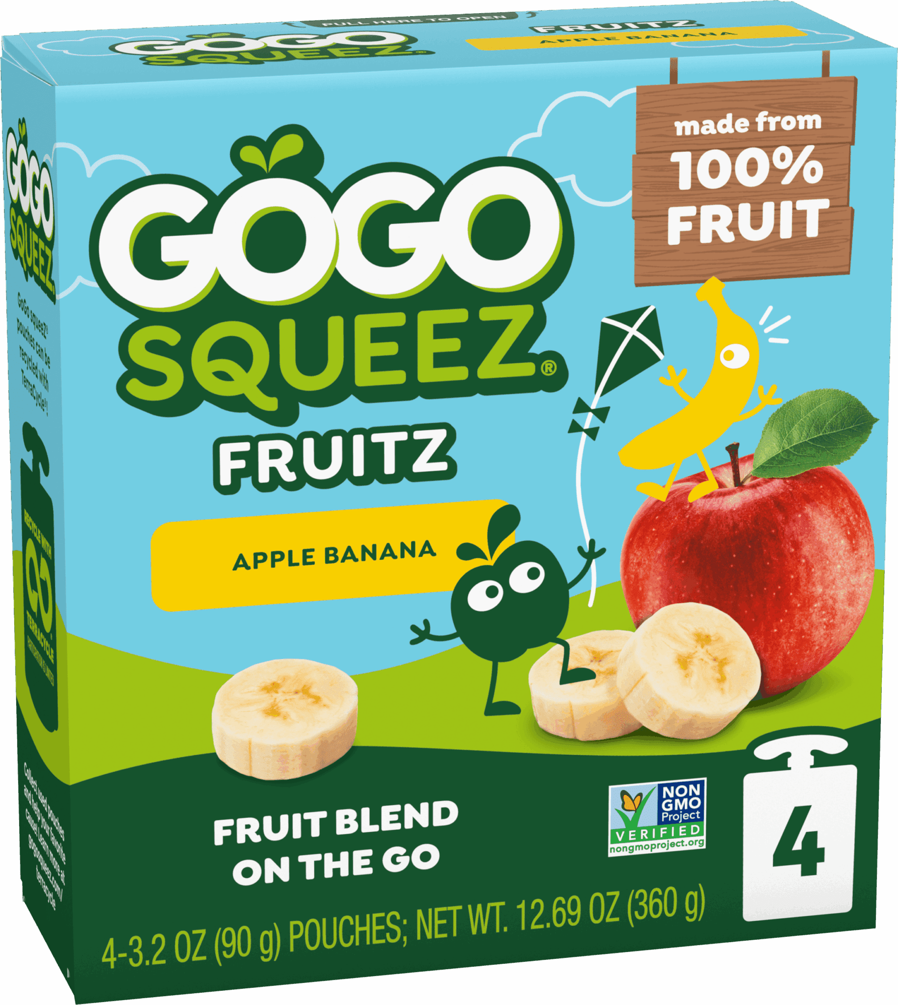 GoGo squeeZ® Apple Banana Applesauce 4 pack product box with new logo