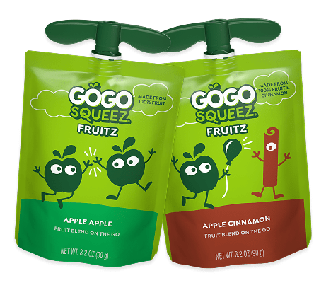 GoGo Squeez FruitZ Apple Apple & Apple Cinnamon Applesauce Pouch with new logo