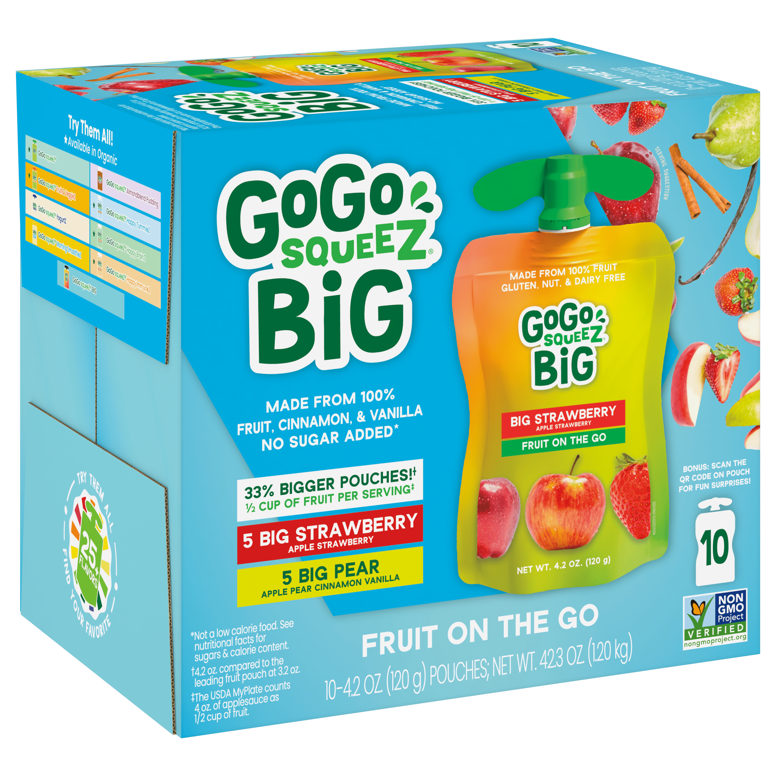 Gogo Squeez Pouches BIG squeeZ BIG Strawberry & BIG Pear 10 Pack Variety Pack Box