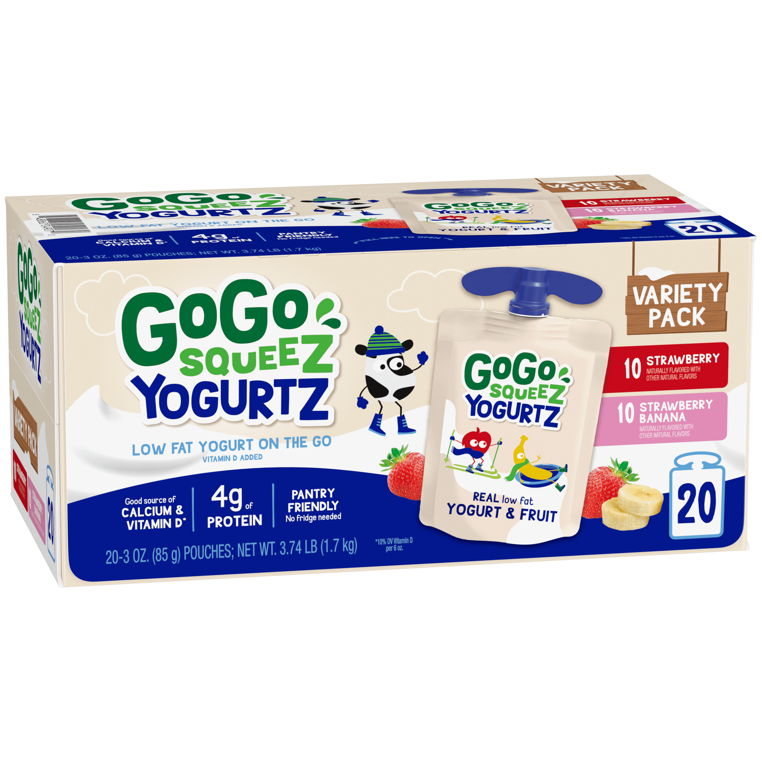 Gogo Squeez Pouches Yogurtz Strawberry; Strawberry Banana 20 Pack Variety Pack Box