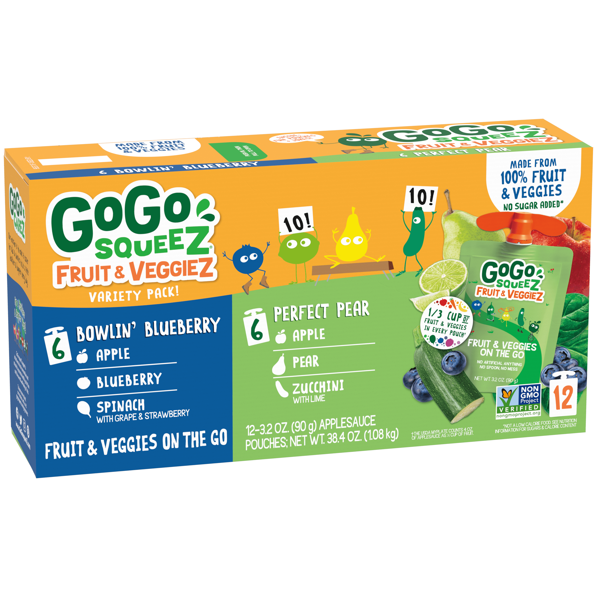 Gogo Squeez Pouches fruit & veggieZ Bowlin' Blueberry & Perfect Pear 12 pack Variety Pack Box